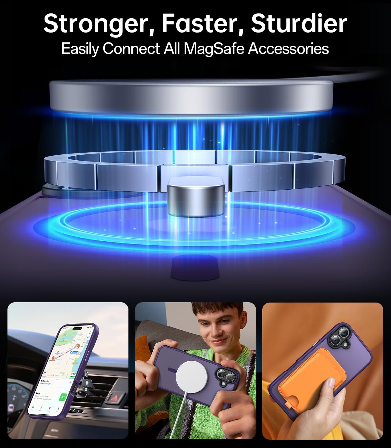 Meifigno Designed For Iphone 16 Plus Case, Compatible With Magsafe, Military Grade Protection, Translucent Matte Back With Soft