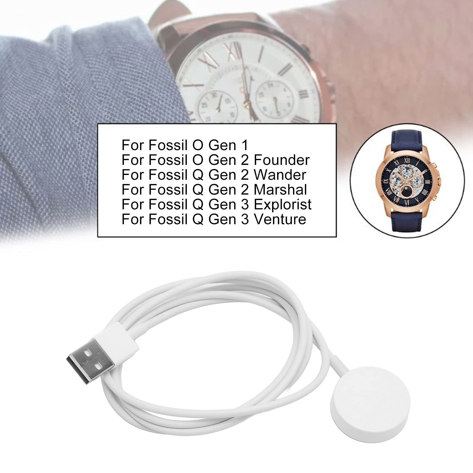 Charger 1 2 3, 3.3Ft 100Cm Usb Smartwatch Charging Cable, Magnetic Smart Watch Charger For Q 1 2 Wander Marshal (White)