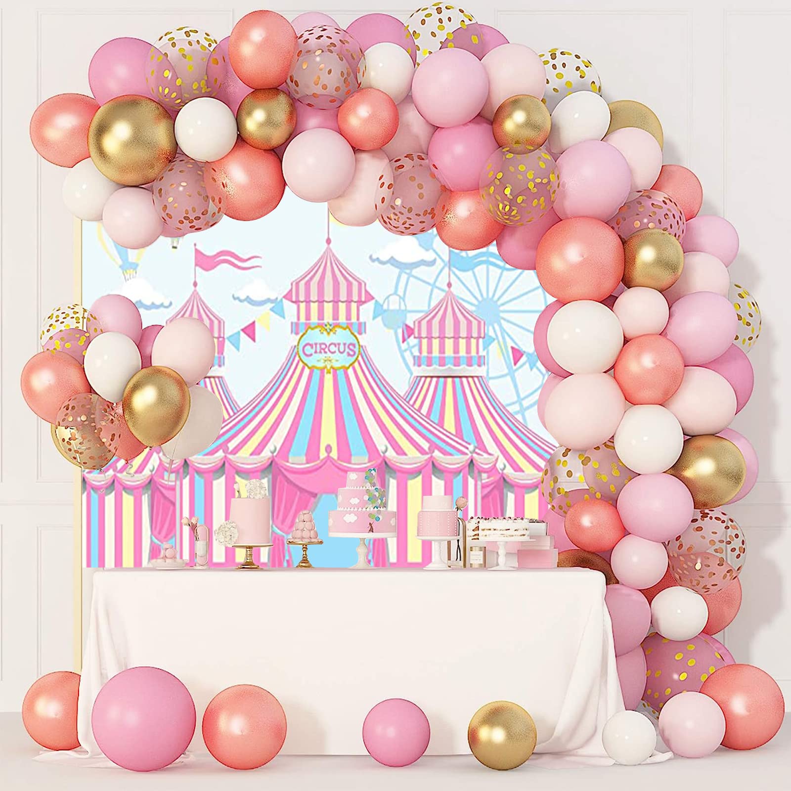 Yeele Pink Circus Backdrop Carnival Carousel Circus Tents Background For Photography Happy First 1St Birthday Backdrops Ferris H