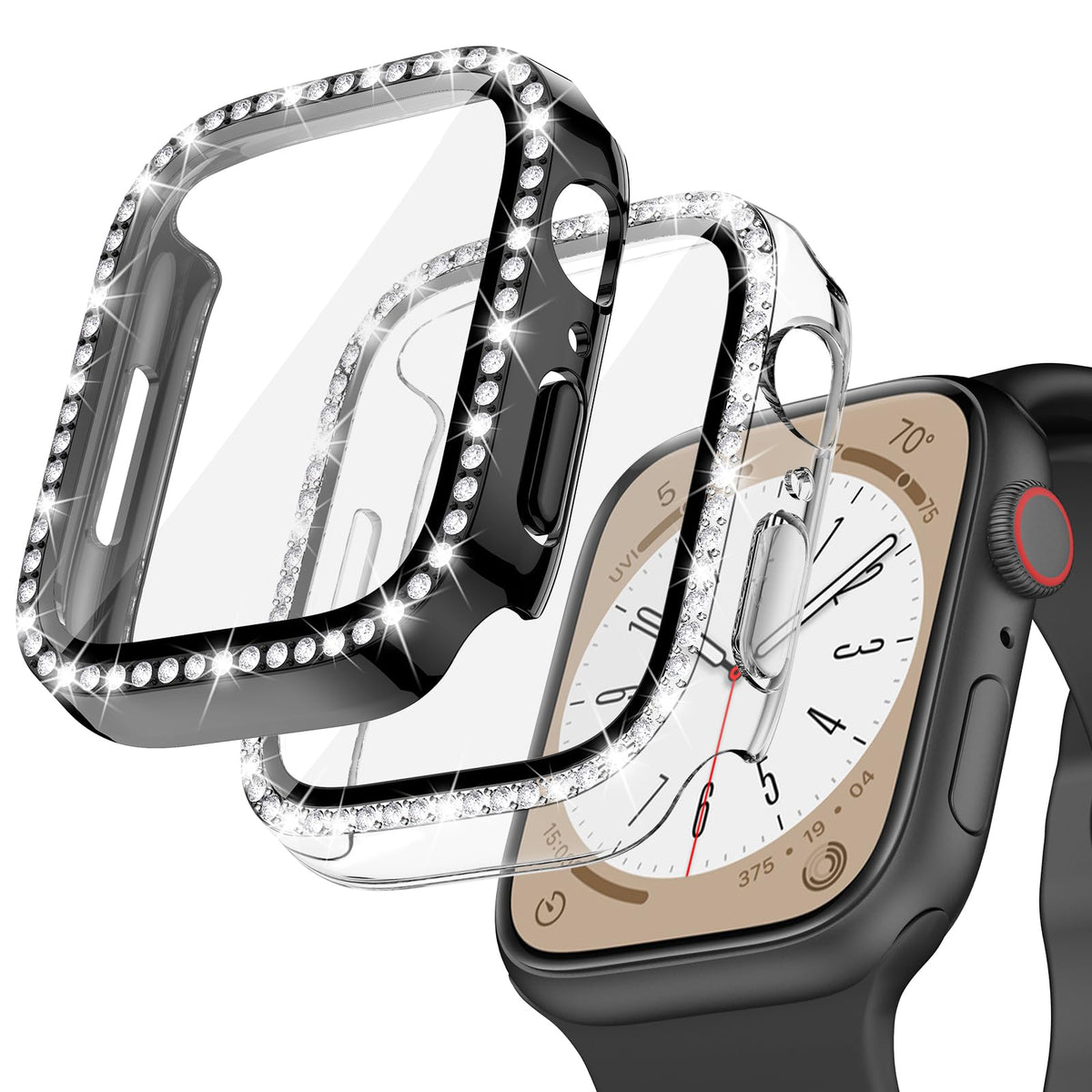 Goton 2 Pack Bling Case For Apple Watch Series 9 8 7 Screen Protector 41Mm, Women Glitter Diamond Rhinestone Bumper Glass Face C