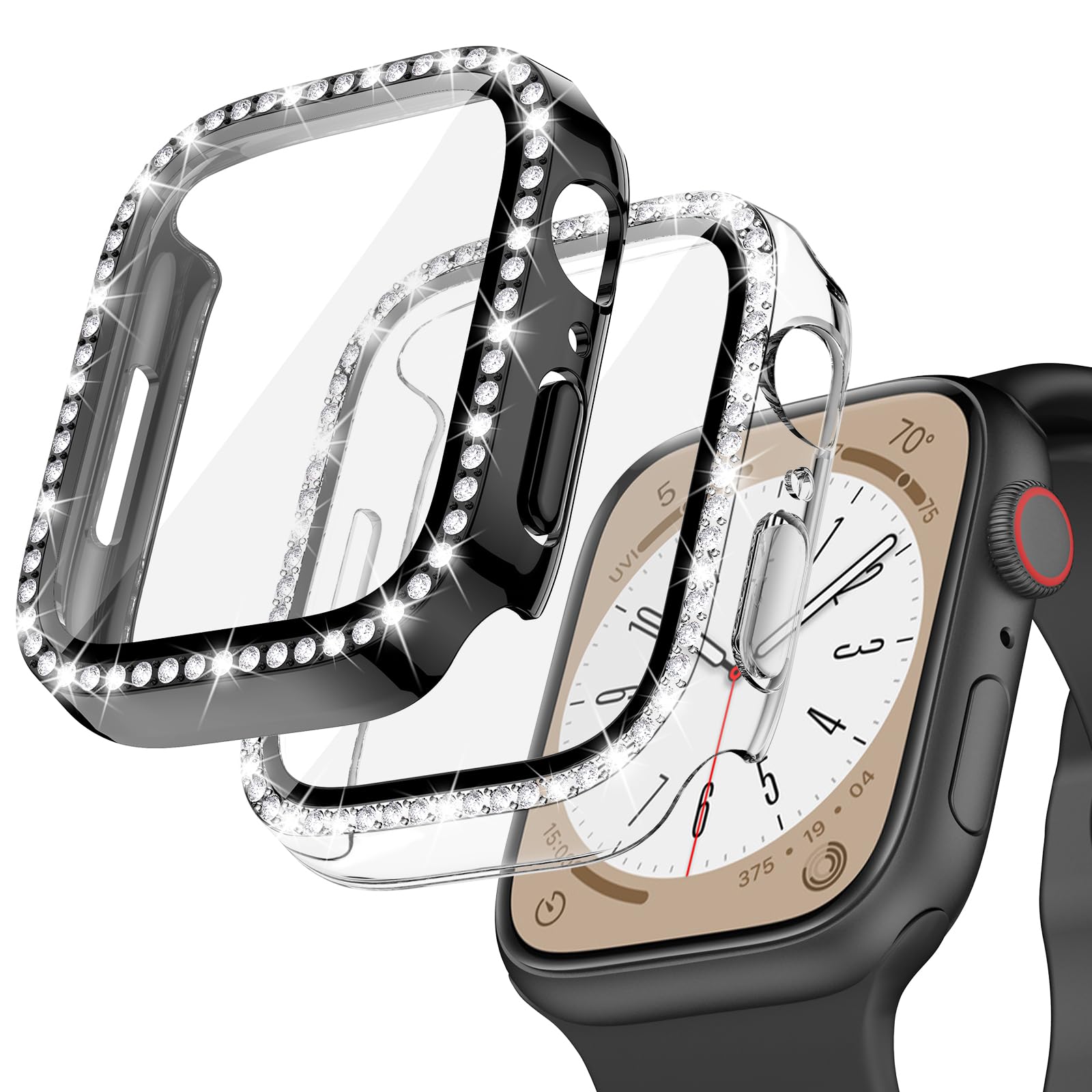 Goton 2 Pack Bling Case For Apple Watch Screen Protector 44Mm Se (2Nd Gen) Series 6 5 4, Women Glitter Diamond Rhinestone Bumper