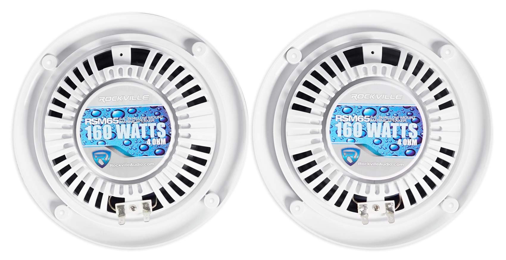 Rockville Pair Rsm65W 6.5 320 Watt Waterproof Shallow Slim Marine Boat Speakers, White