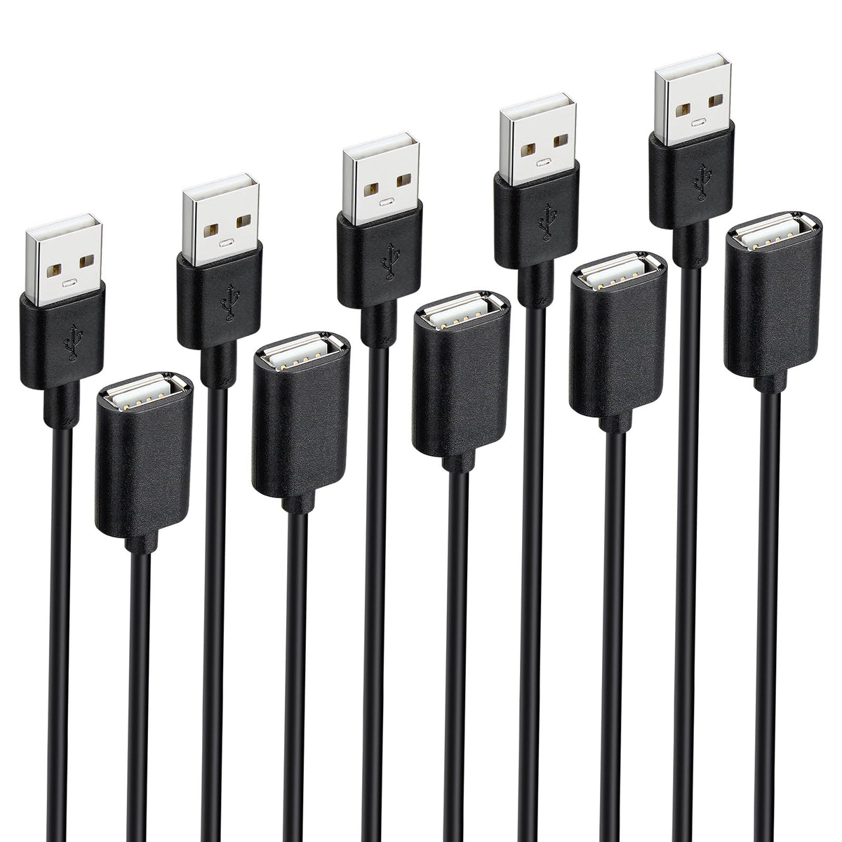 5 Pack Usb Extension Cord Bulk, Male To Female, 5 Ft Usb A 2.0 Extender Cable