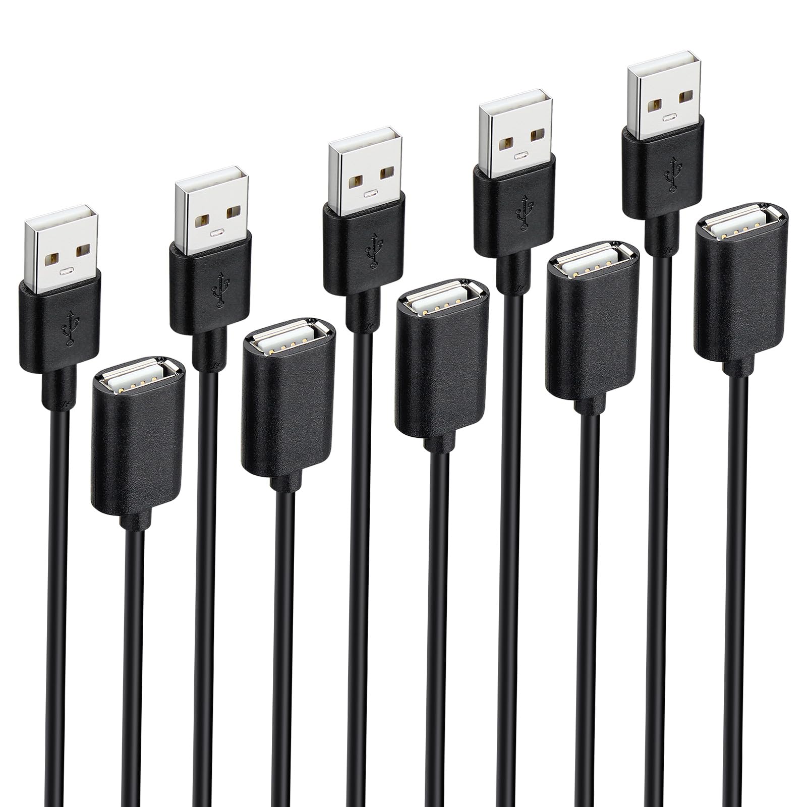 Usb Extension Cable 6 Ft 5 Pack, Usb A 2.0 Male To Female Extender Cord Lot