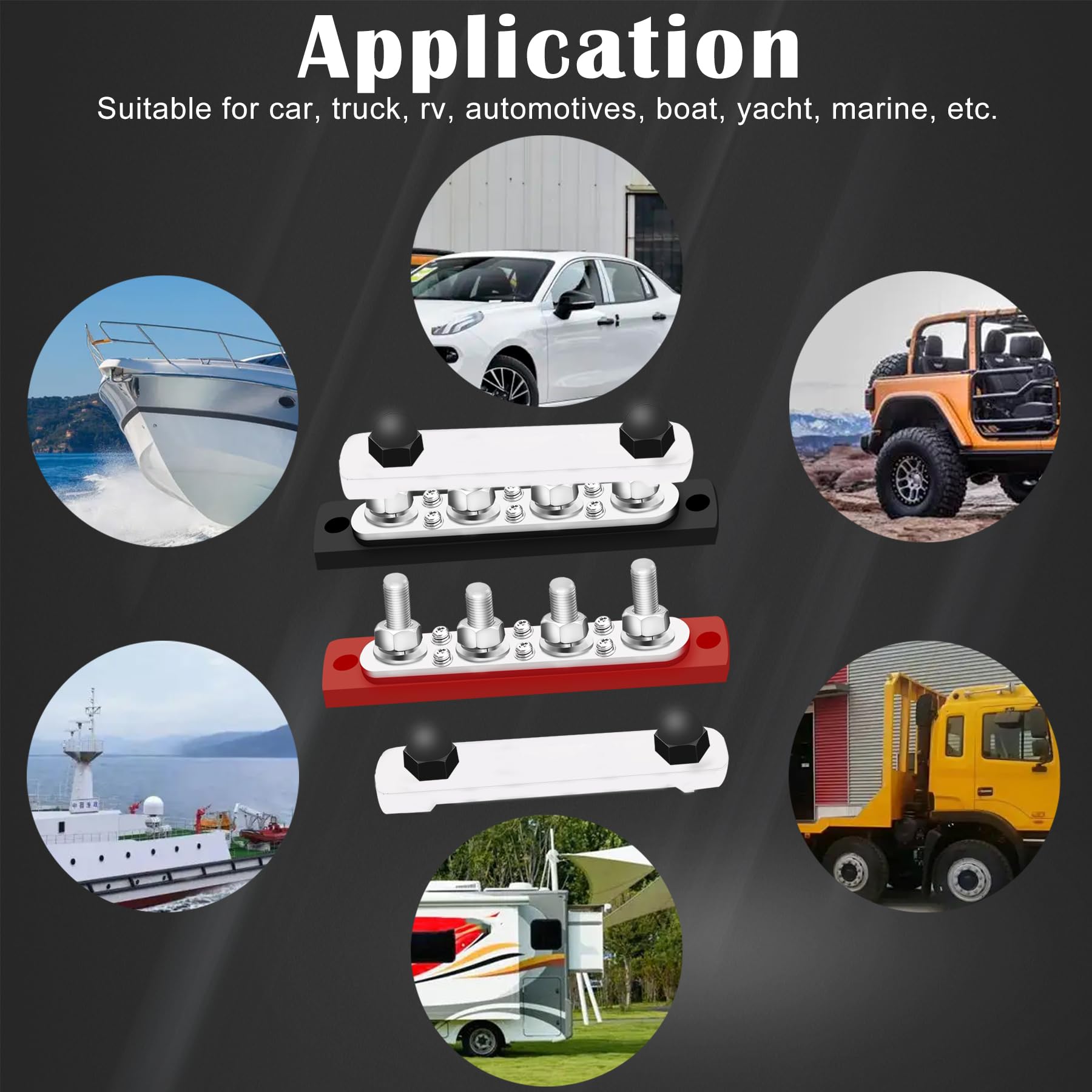 Maierke 250A Bus Bar 12V Marine 5/16'' Power Distribution Block Automotive Busbar Terminal Block,Battery Buss Bar (Pair, Red & B