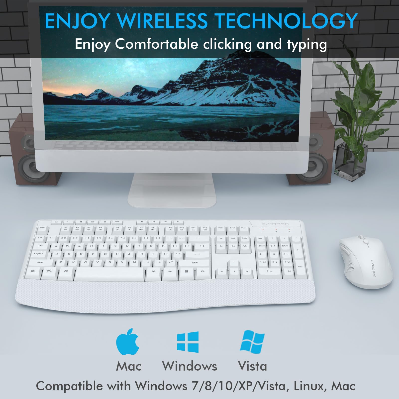 Wireless Keyboard And Mouse Combo, E Yooso 2.4Ghz Full Sized Ergonomic Wireless Keyboard With Wrist Rest, 3 Dpi Adjustable And 6