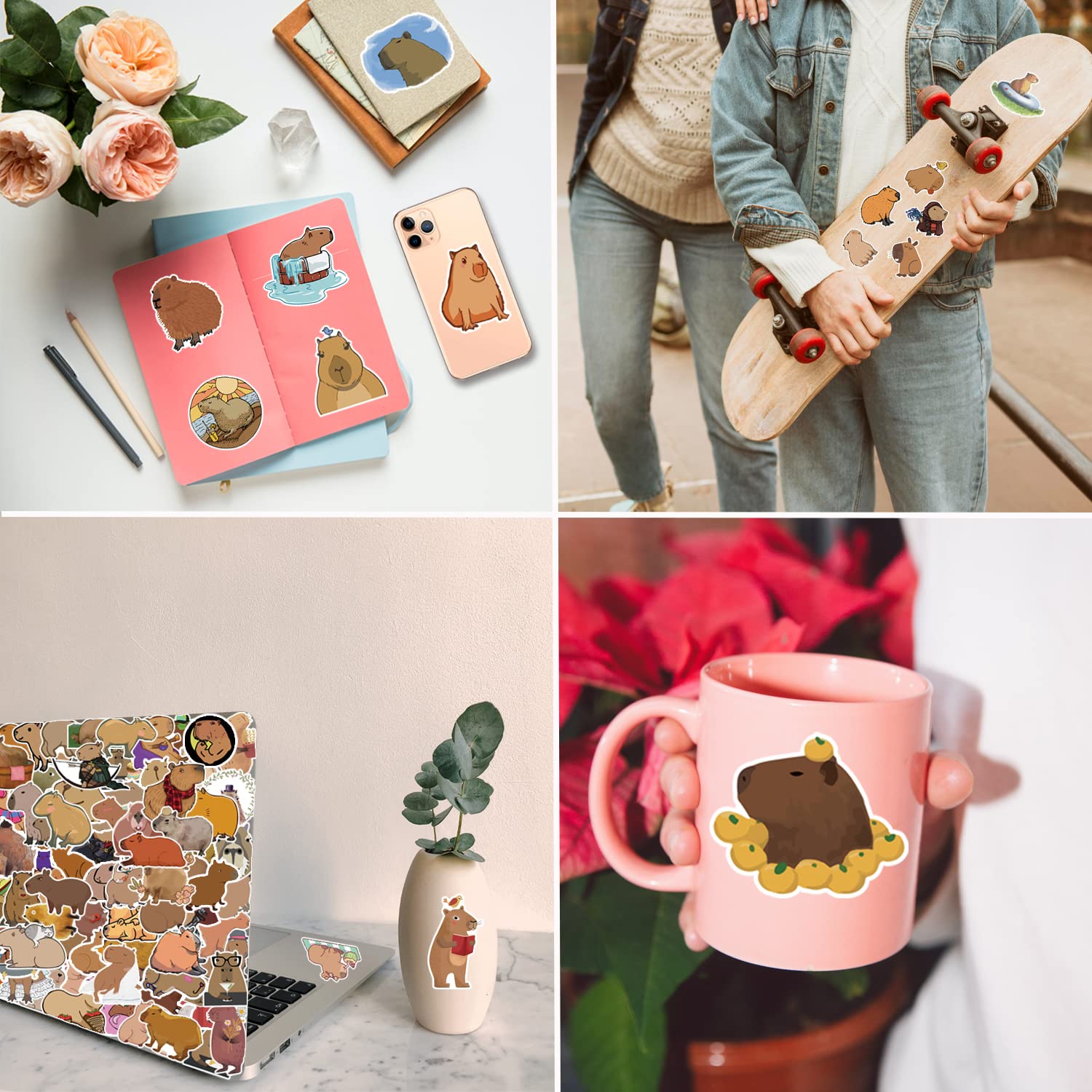 Capybara Stickers| 100 Pcs | Cute Brown Stickers, Vinyl Waterproof Stickers For Laptop,Guitar,Motorcycle,Bike,Skateboard,Luggage