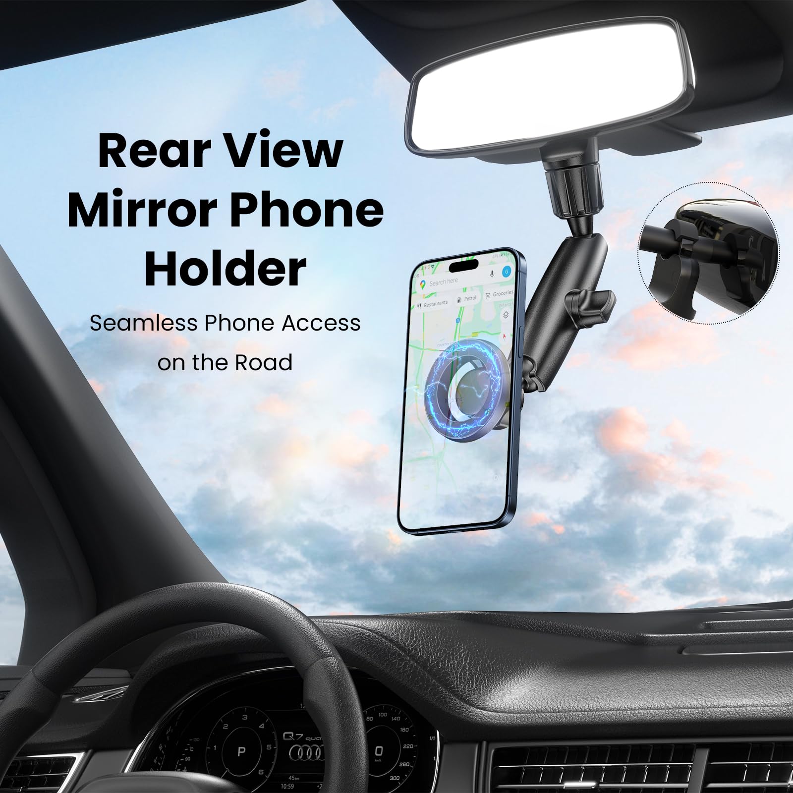 Jdhdl Magnetic Phone Holder For Car, Rear View Mirror Phone Holder, 360 Rotating Car Phone Mount, Compatible With Iphone 16/15/1