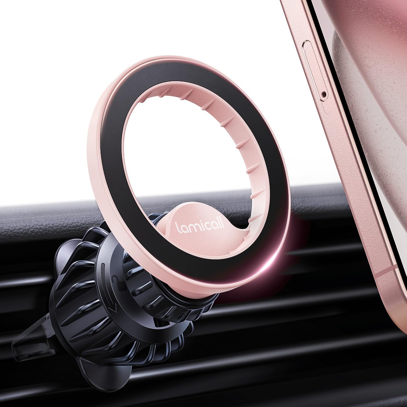 Lamicall Magnetic Car Mount - [20 Super Magnets] Air Vent Phone Holder Car, Hands Free Cell Phone Holder Clip Pink
