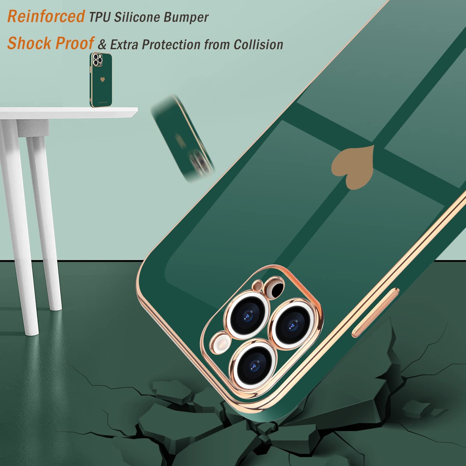 Teageo For Iphone 13 Pro Max Case For Women Girl Cute Love Heart Luxury Plating Soft Back Bling Cover Raised Camera Protection B