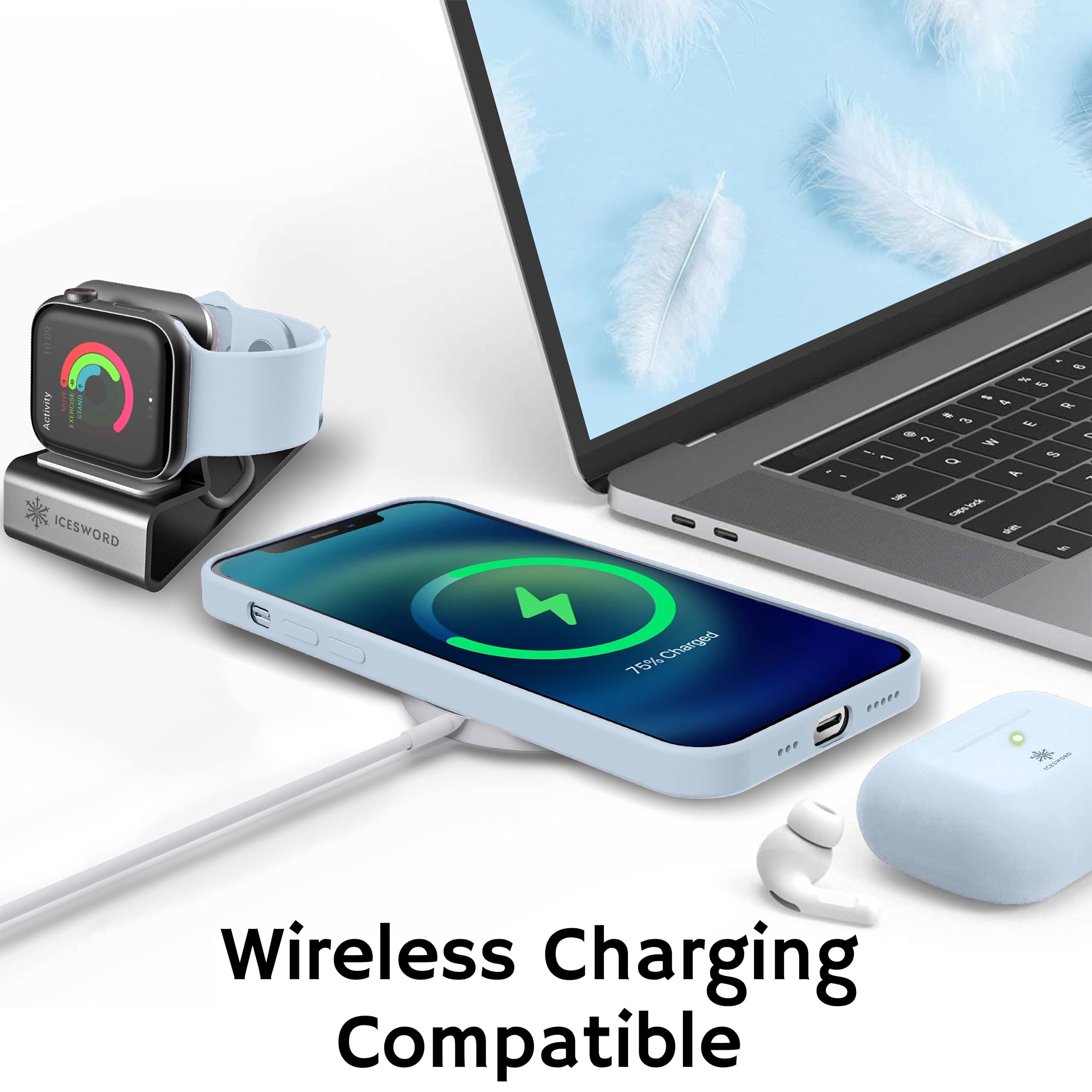 IceSword iPhone 14 Liquid Silicone Case Slim Shockproof with Microfiber Lining Baby Blue 6.1 inch