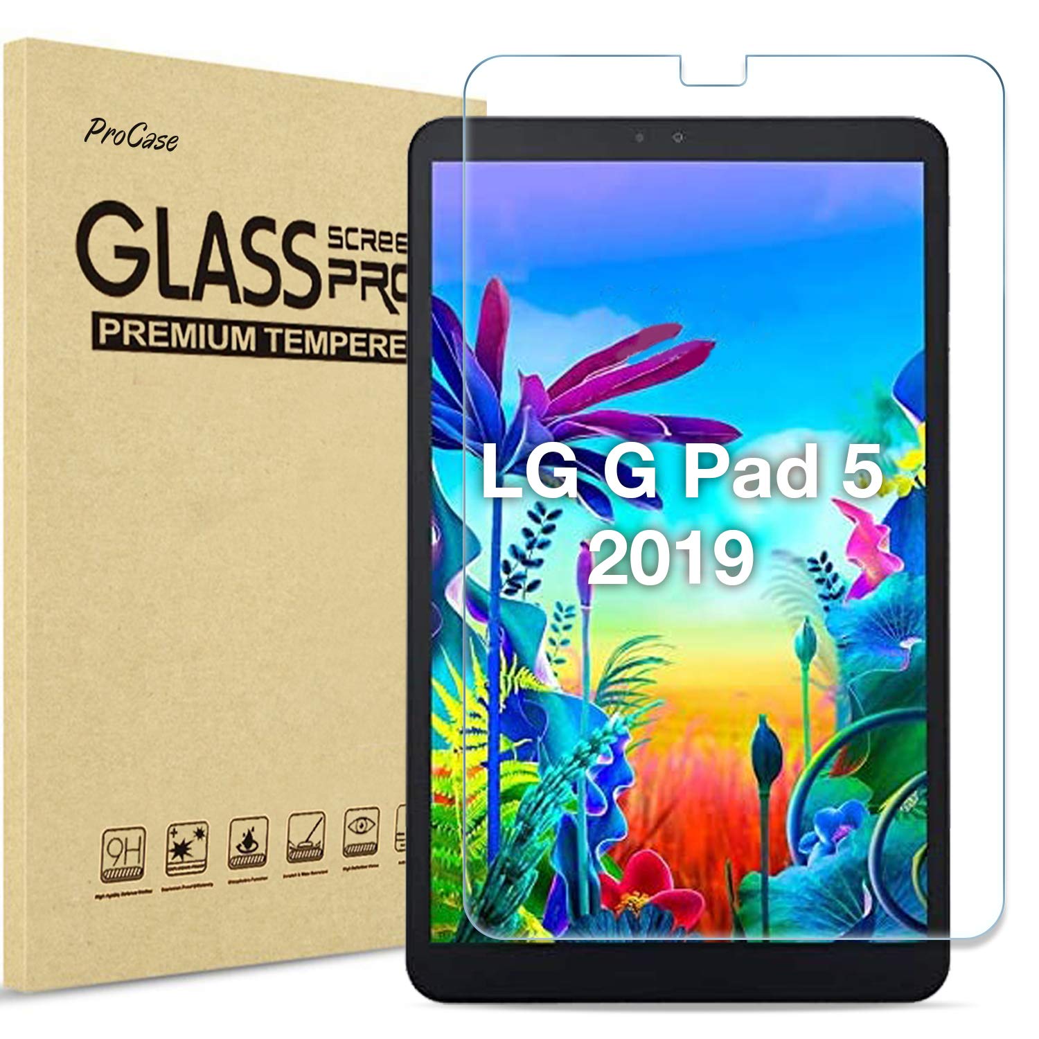 Procase Lg G Pad 5 10.1 Screen Protector 2019 (Lm T600 / Lm T605), Tempered Glass Screen Film Guard Screen Protector For 10.1 Inch Lg G Pad 5 2019  Clear
