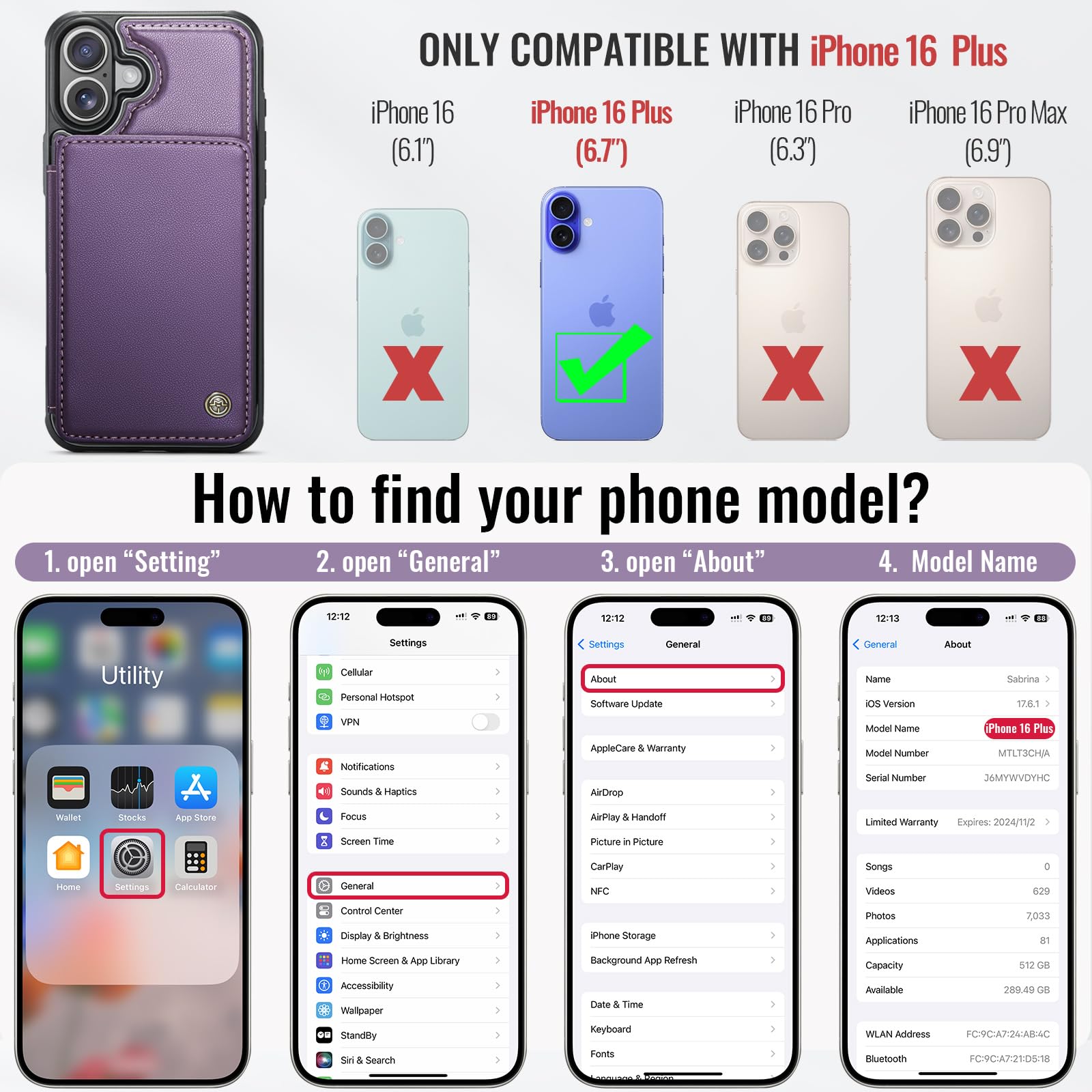 Vinich For Iphone 16 Plus 6.7'' Wallet Case With Card Holder, Rfid Blocking For Iphone 16 Plus Case For Women Men, Durable Kicks