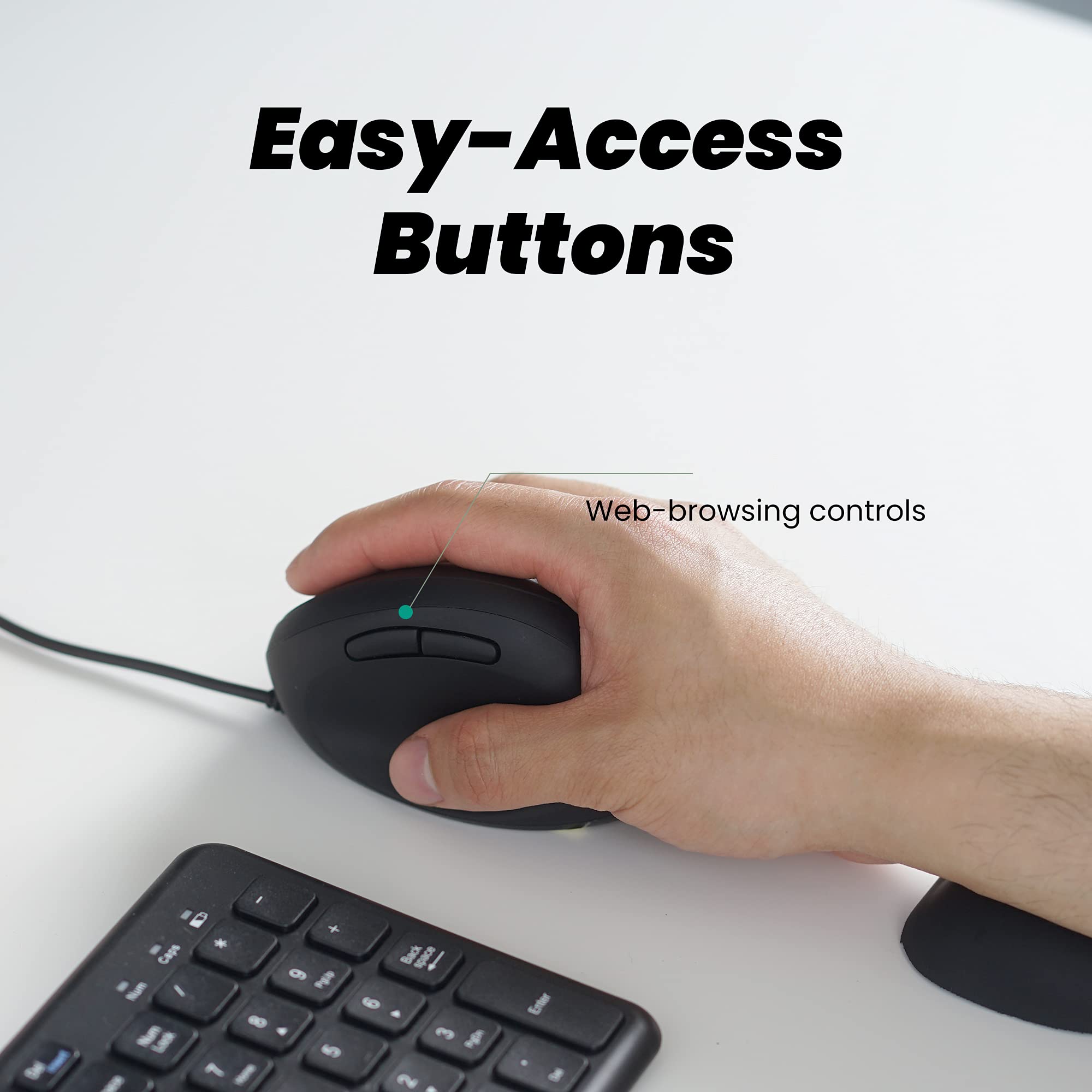 Perixx Perimice 519 Wired Ergonomic Vertical Mouse   Portable Small Design   105X67X58 Mm   Right Handed Black