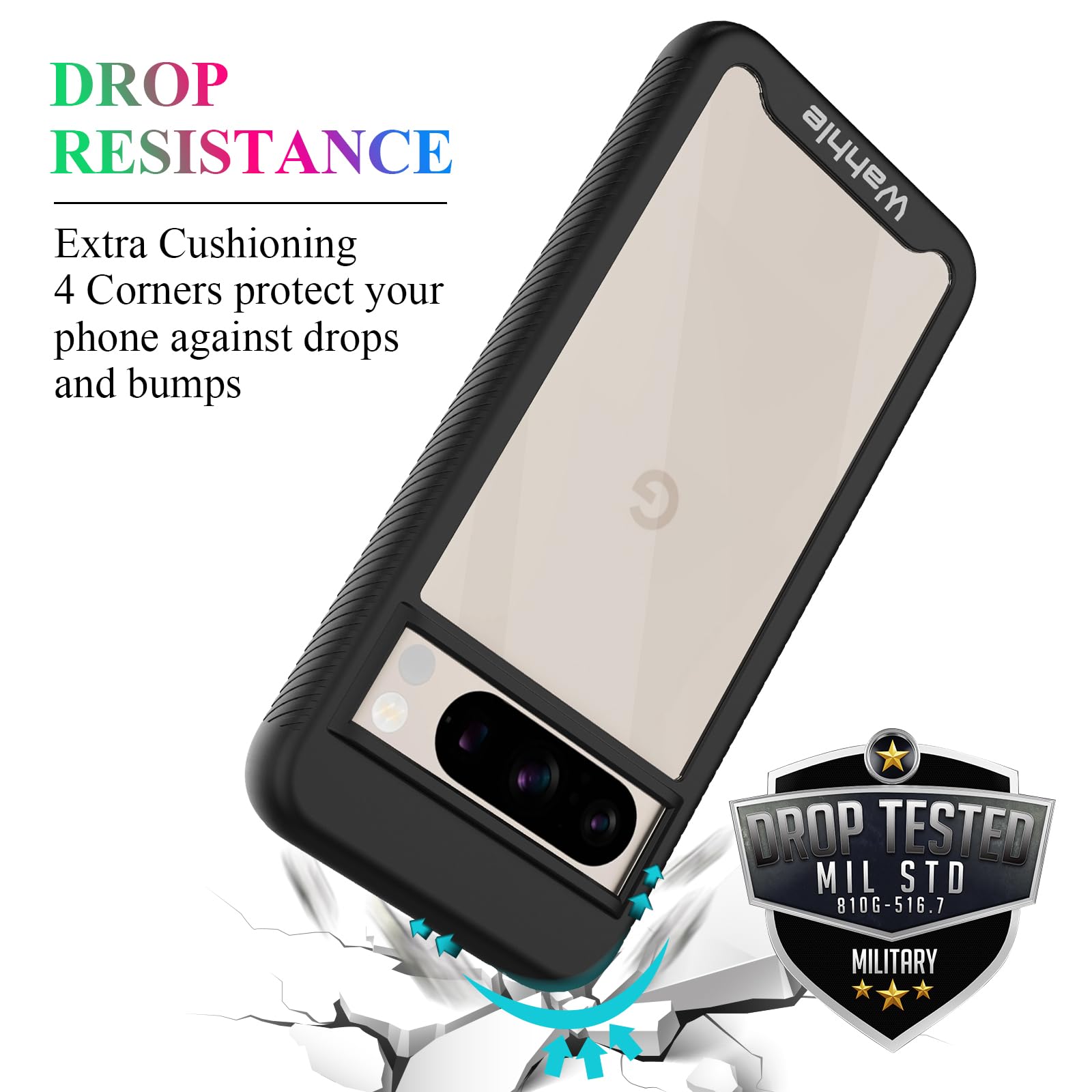 Wahhle Compatible With Google Pixel 8 Pro Case, Built In Screen Protector Full Body Shockproof Slim Fit Bumper Protective Phone