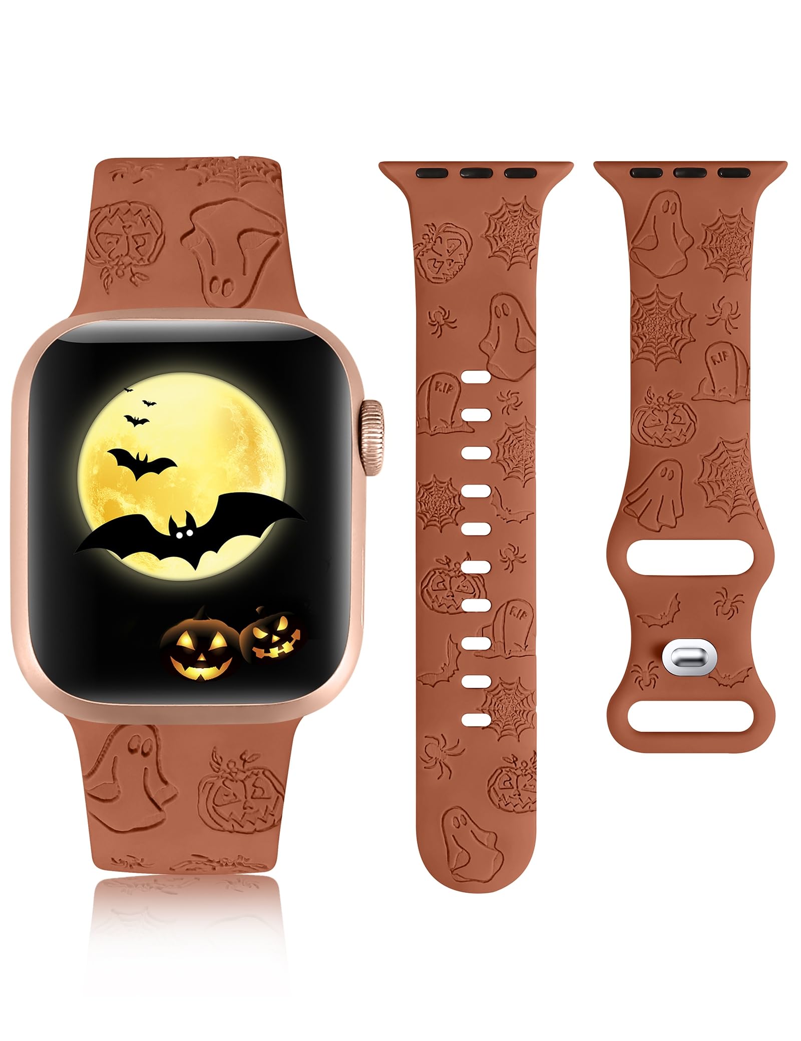 W Rara Halloween Engraved Band Compatible With Apple Watch Band 38Mm 40Mm 41Mm 42Mm 44Mm 45Mm 49Mm For Women Men, Soft Silicone