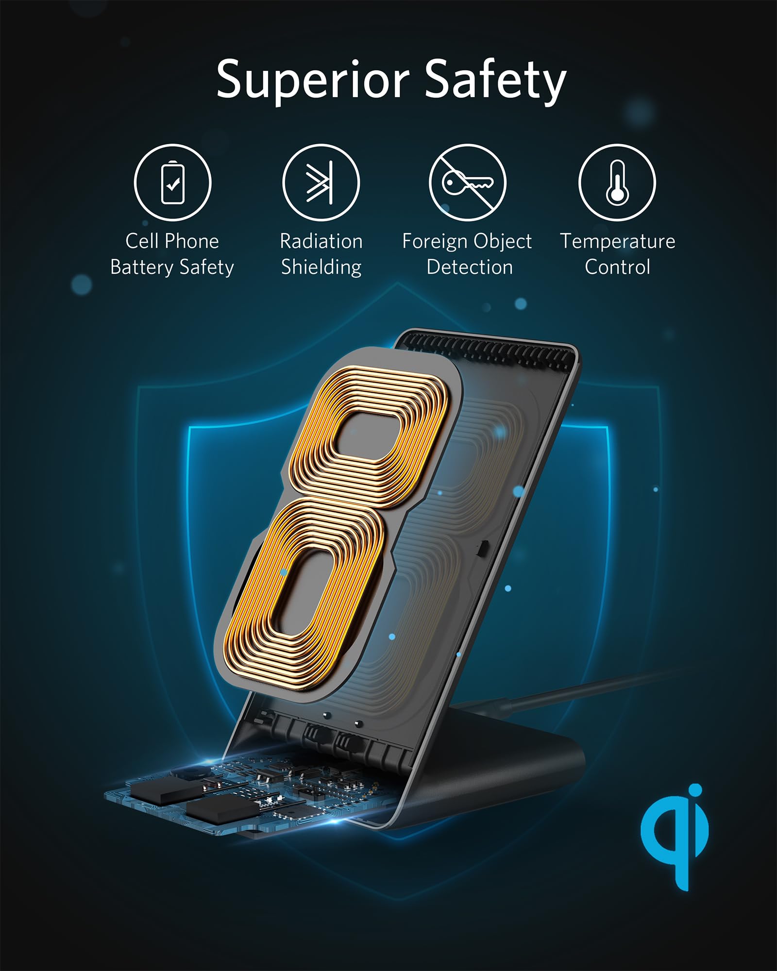 Anker 313 Wireless Charger (Stand), Qi Certified For Iphone 15/15 Pro/15 Pro Max/14/14 Pro Max, 10W Fast Charging Galaxy S20, S1