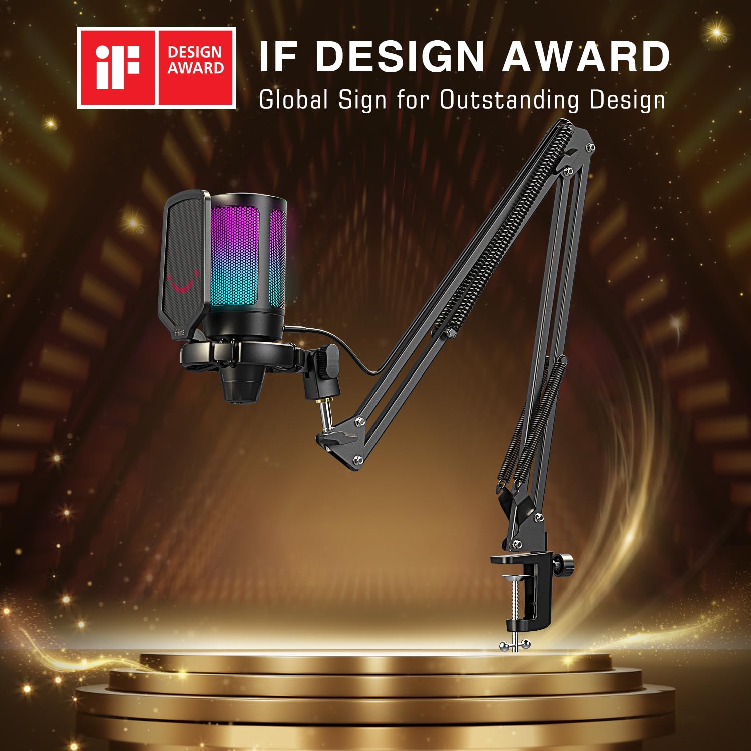 FIFINE AmpliGame A6T USB Gaming Microphone with Boom Arm, Pop Filter, Mute Button - RGB PC Mic for Streaming, Twitch, and Online Chat - Black