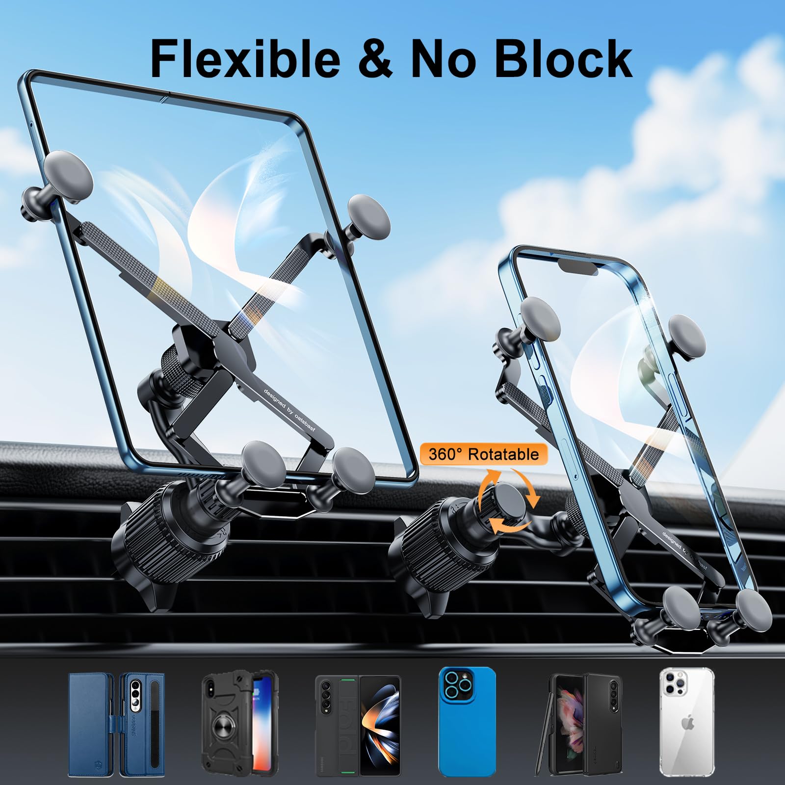 Xuenair Z Fold 7 6 5 4 3 2 Car Mount Accessories, [2 Forms & Thick Case Friendly] Gravity Cell Phone Holder Mount For Samasung G