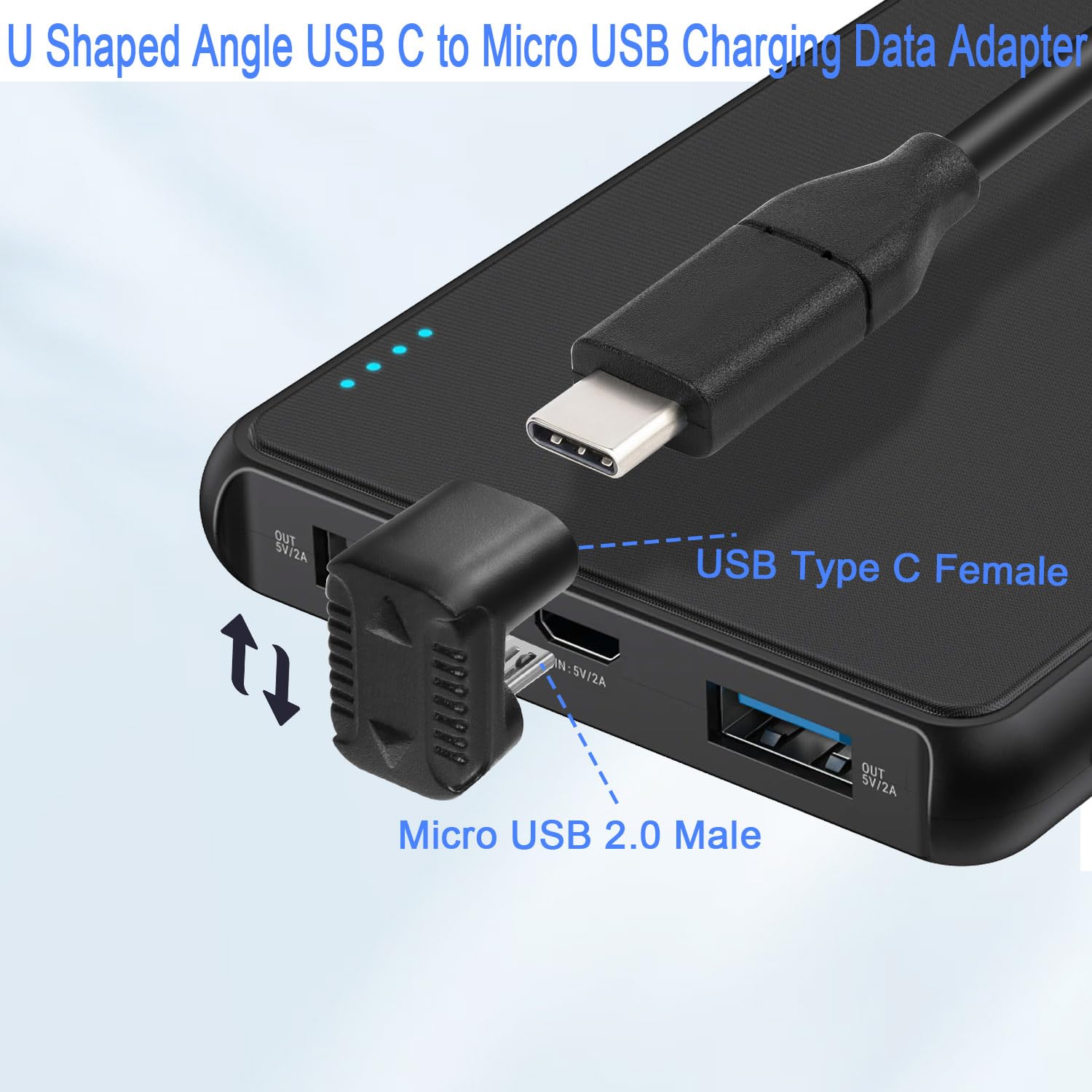 Qianrenon U Shaped Angle Usb C To Micro Usb Charging Data Adapter Plug Usb C Female To Micro Usb Male 180 Degree Angle Up Connector 10W (5V2A) 480Mbps, U Shape Pitch 5.4Mm, 2Pcs (Up)