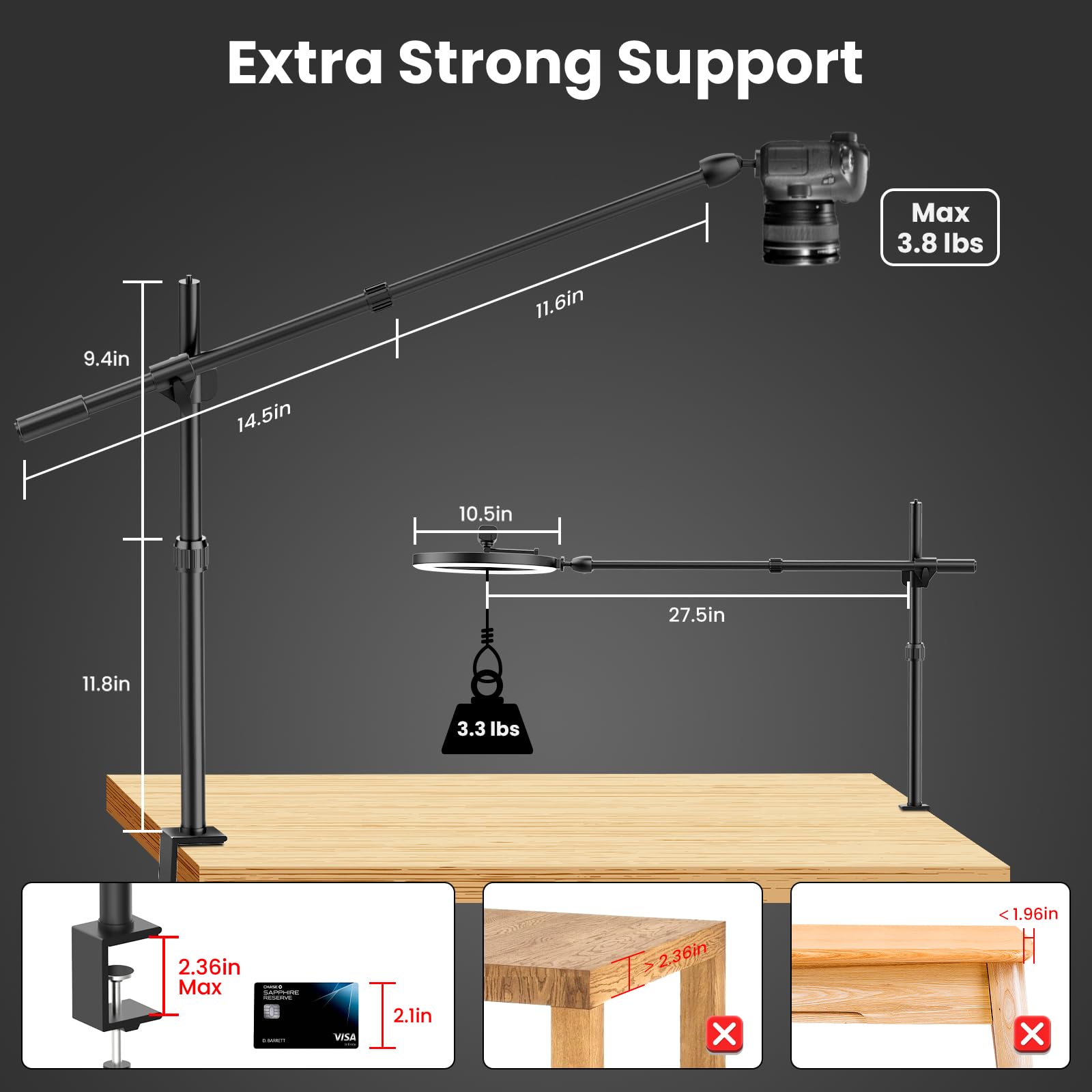 Luxsure Ring Light For Desk, 10'' Led Ring Light With Stand And Phone Holder, Overhead Camera/Phone Mount, Stable Phone Tripod W