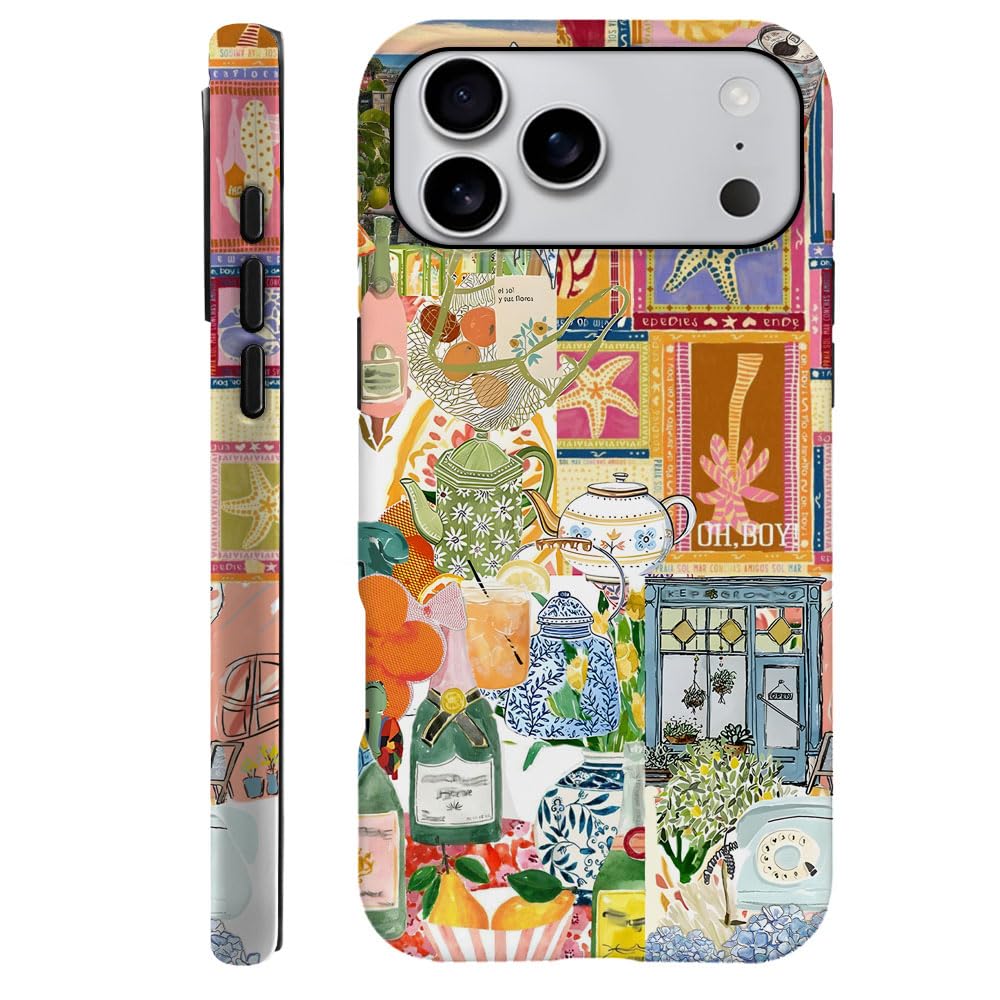 Compatible with iPhone 17 Pro Max,Durable & Shockproof Phone Case Cover Design - Vintage Botanical Teapot Collage Floral