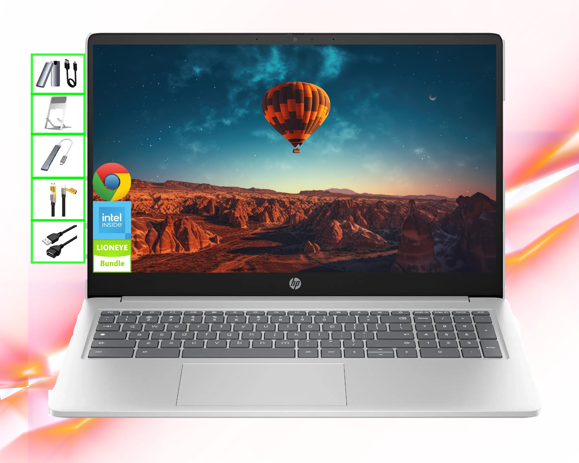 Hp Chromebook | 15'' Hd Laptop | 8Gb Ram | 64Gb Emmc& 64Gb Card& 128Gb Portable Ssd | Intel 4 Core Cpu | Webcam| Usb C| Wi Fi| B