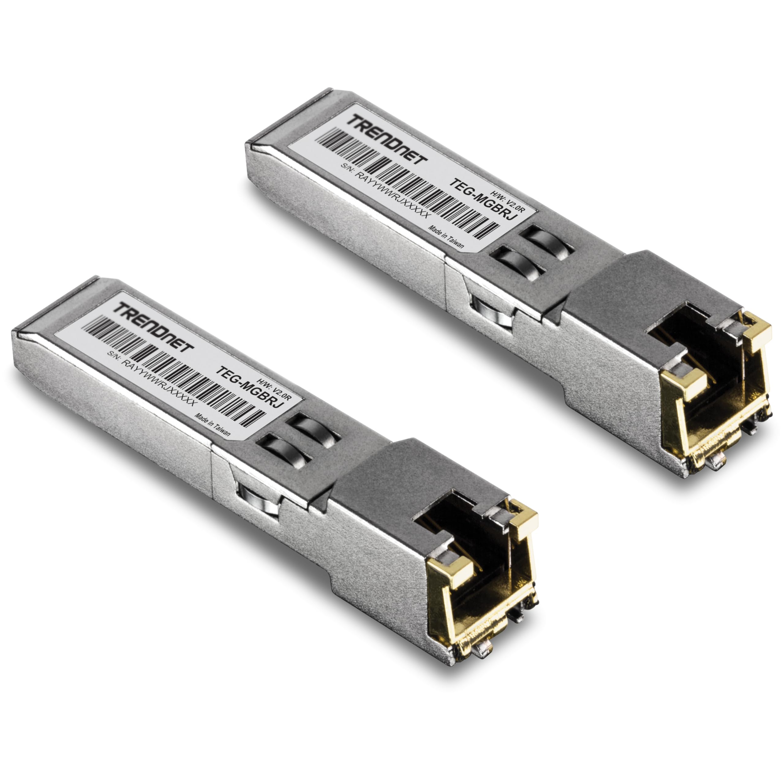 TRENDnet 2-Pack 1000BASE-T RJ45 Copper SFP Modules,TEG-MGBRJ/2, NDAA + TAA Compliant, Transmission Distance up to 100m (328 ft.)