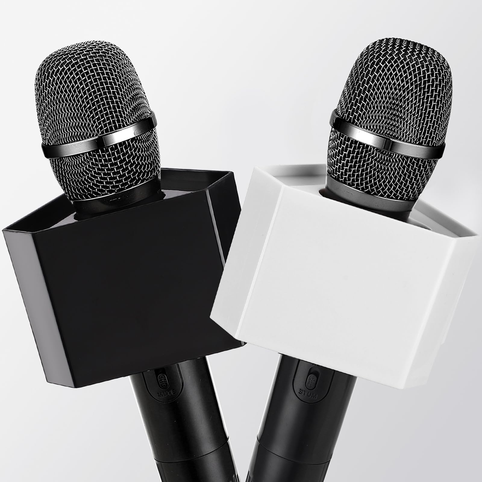 Facmogu 2024 New Microphone Flag Station, Portable Cube Hexagon Mic Flags, Abs Foam Microphone Logo Flag Station, Custom Mic Flag Microphone Accessories For Interview Ktv Reporter Host (Black & White)
