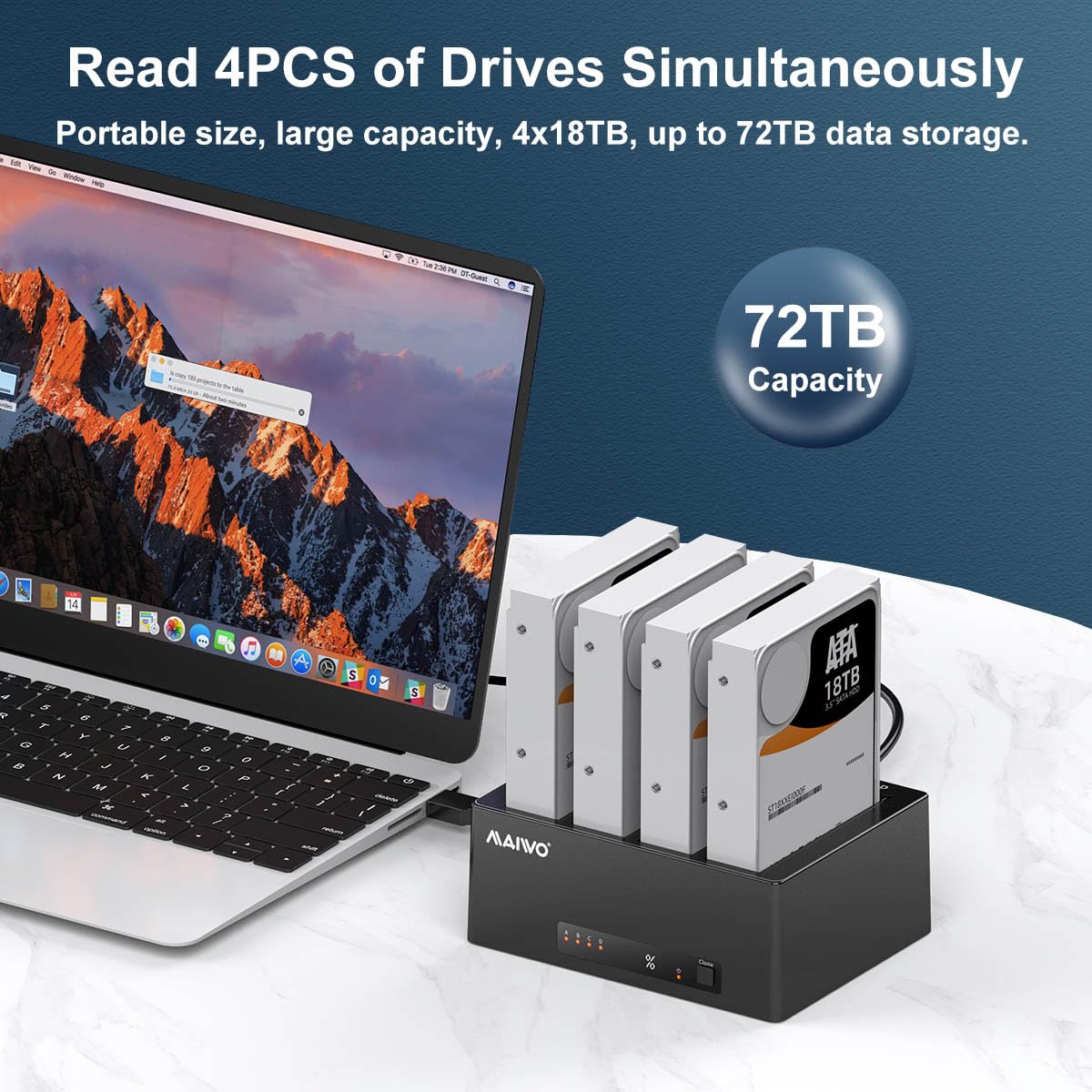 Maiwo 4 Bay Hard Drive Docking Station With Offline Clone For 2.5 3.5 Inch Sata Hdd Ssd, Usb 3.0/Esata 5Gbps Speed With Uasp, 88Tb Capacity, External Hard Drive Duplicator Cloner