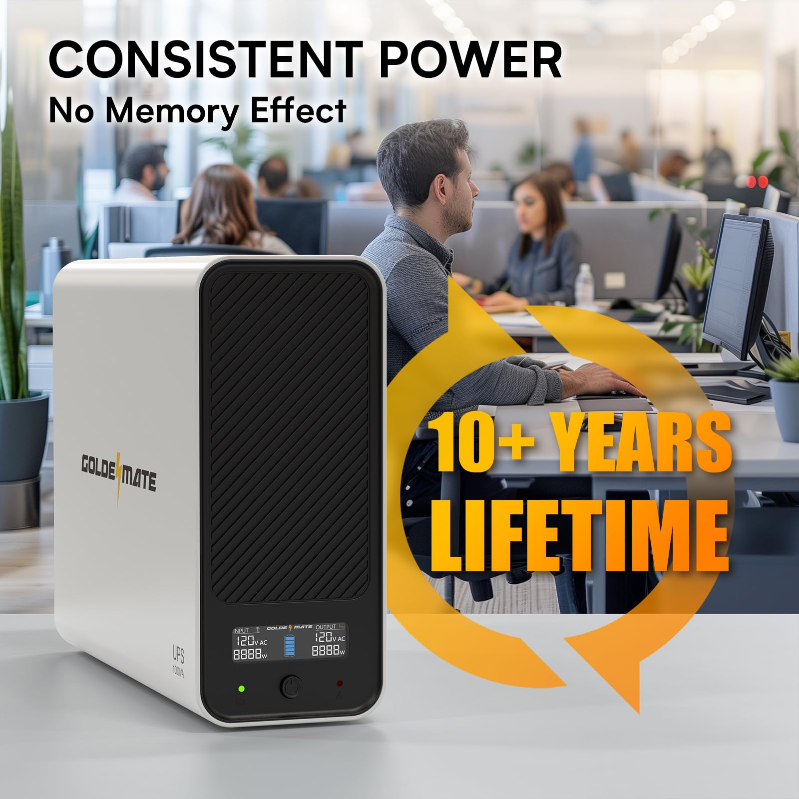 Goldenmate 1000Va/800W Ups Battery Backup And Surge Protector, Backup Battery Power Supply With Lifepo4 Battery, Bms & Cooling F