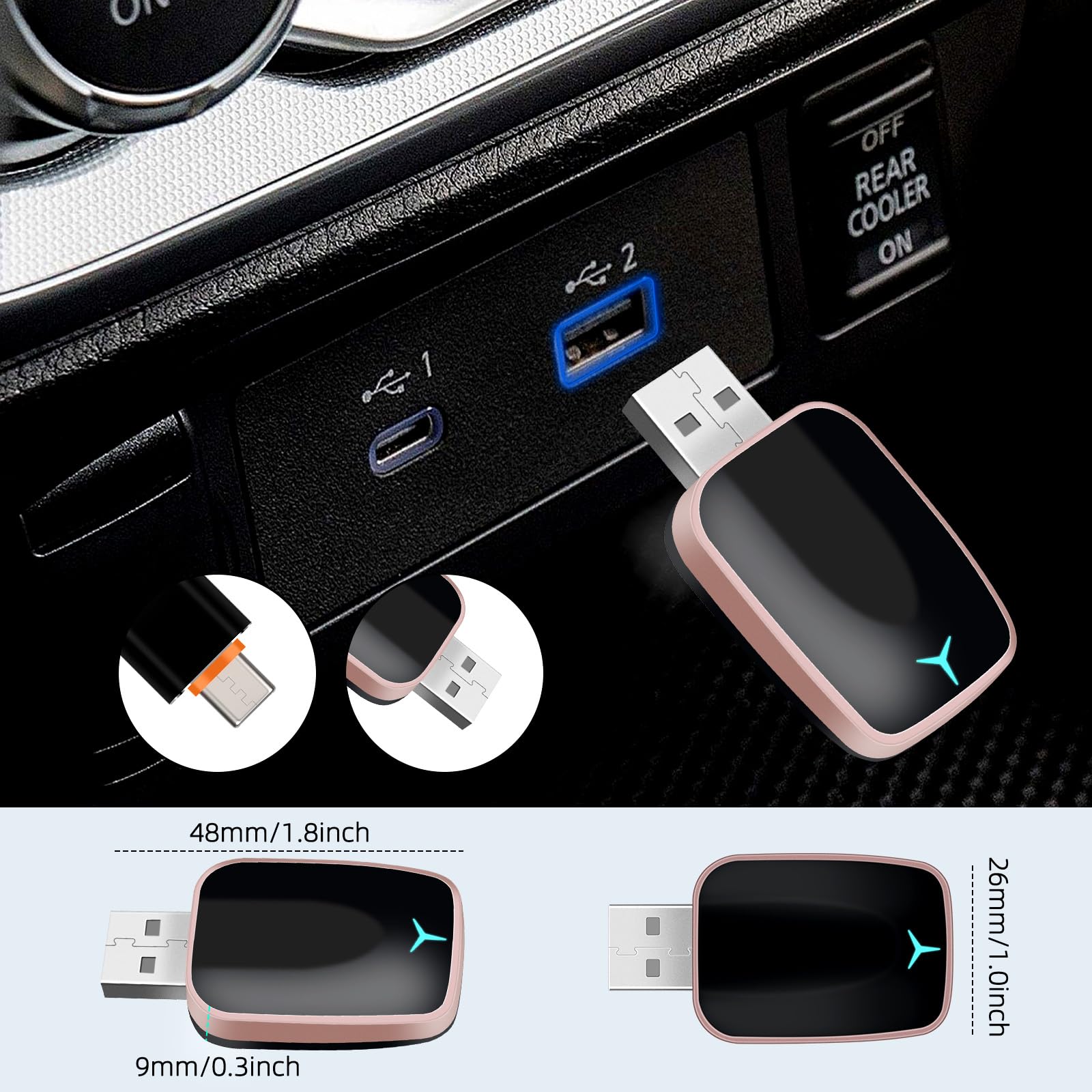 Camecho 2-In-1 Wireless Carplay Android Auto Car Adapter, Wireless Apple Car Play Android Auto Dongle, Carplay Adapter Converts