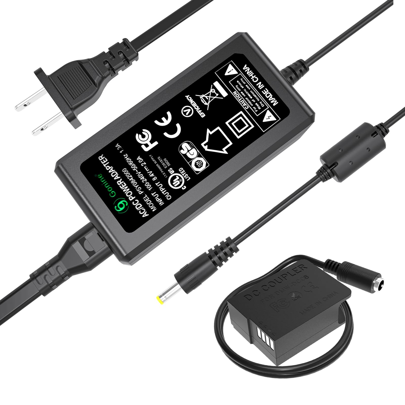 Gonine Dmw Dcc8 Dmw Ac8 Camera Ac Power Suply Adapter Dummy Battery Charger Kit (Dmw Blc12 Battery Replacement) For Panasonic Dmc Fz200 Dmc Fz1000 Dmc Gh2 Dmc G5 Dmc G6 Dmc G7 Lumix Gx8 G85.