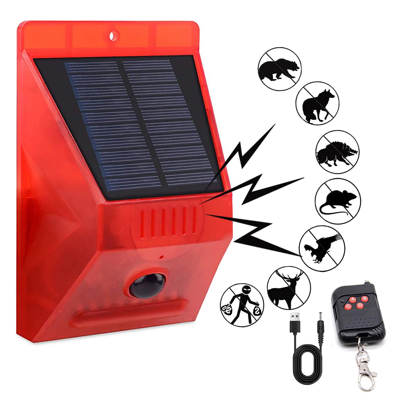 ChunHee Solar Alarm Strobe Light with Remote Control Motion Sensor Detector Outdoor Alarm 129db Sound Security Siren IP65 Waterp