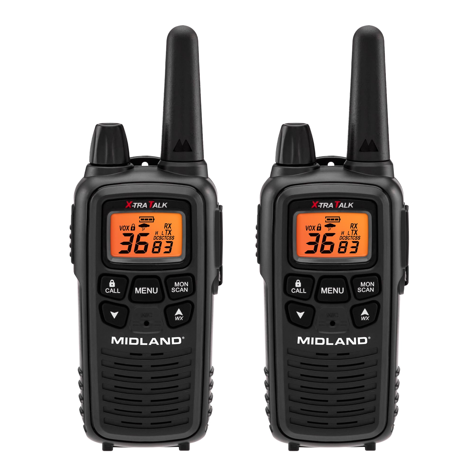 Midland   Lxt600Vp3   Handheld Portable Frs Business Overlanding Gear Two Way Radio   Long Range Rechargeable Walkie Talkies For Adults   121 Privacy Codes, Weather Radio   Black (2 Pack)