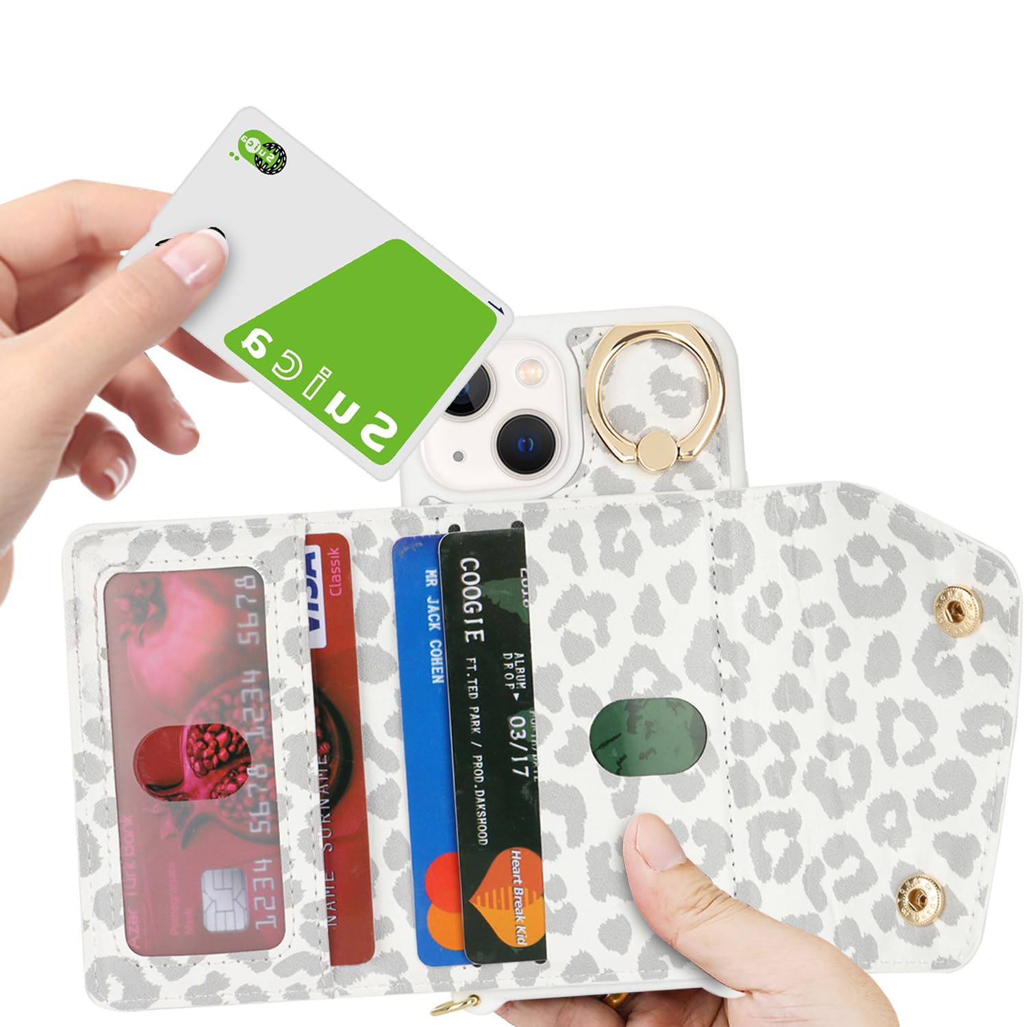 Lipvina For Iphone 13 Mini Case With Card Holder And Strap - Zipper Pocket,Crossbody Lanyard Strap,Credit Card Holder,Stand Ring