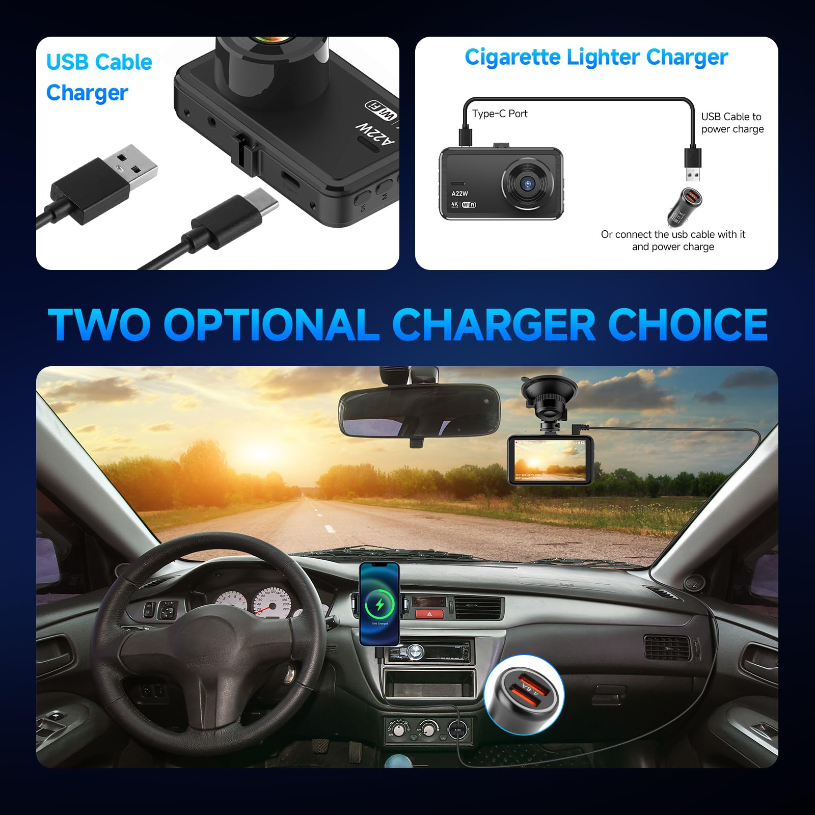 Front And Rear Dash Camera, 4K Dash Cam Wifi Car Camera With 64Gb Card, 3.0'' Ips Dash Camera For Cars With Usb Charger, Wdr, Ni
