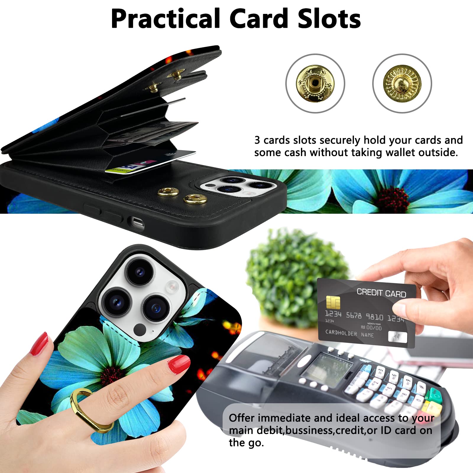 Topperfekt Compatible With Iphone 13 Pro Wallet Case With Card Holder, 360    Rotation Finger Ring Holder Kickstand Protective R