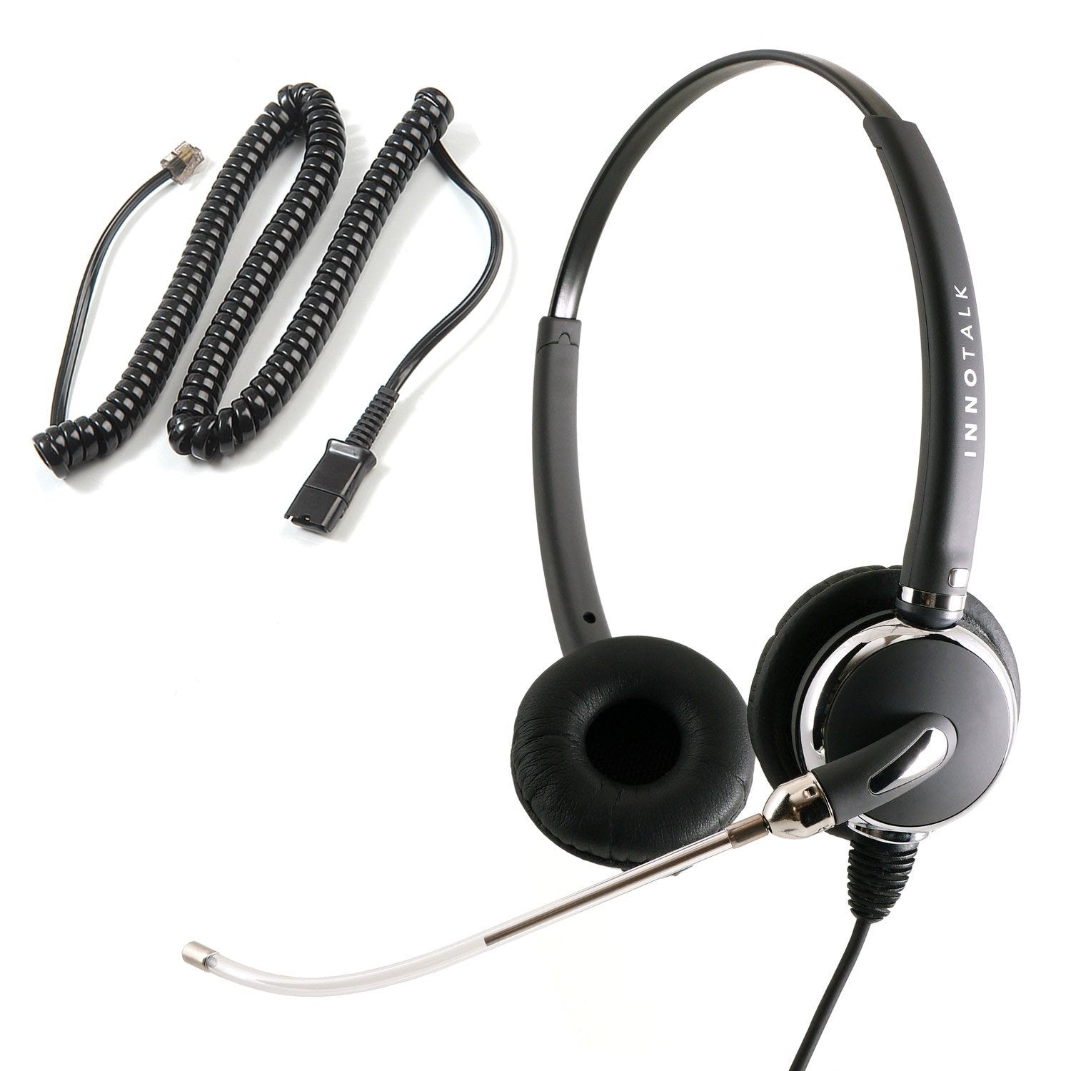Innotalk   Rj9 Headset, Pro Voice Tube Binaural Office Phone Headset & Qd Pigtail Adapter, Call Center Phone Durable Headset For