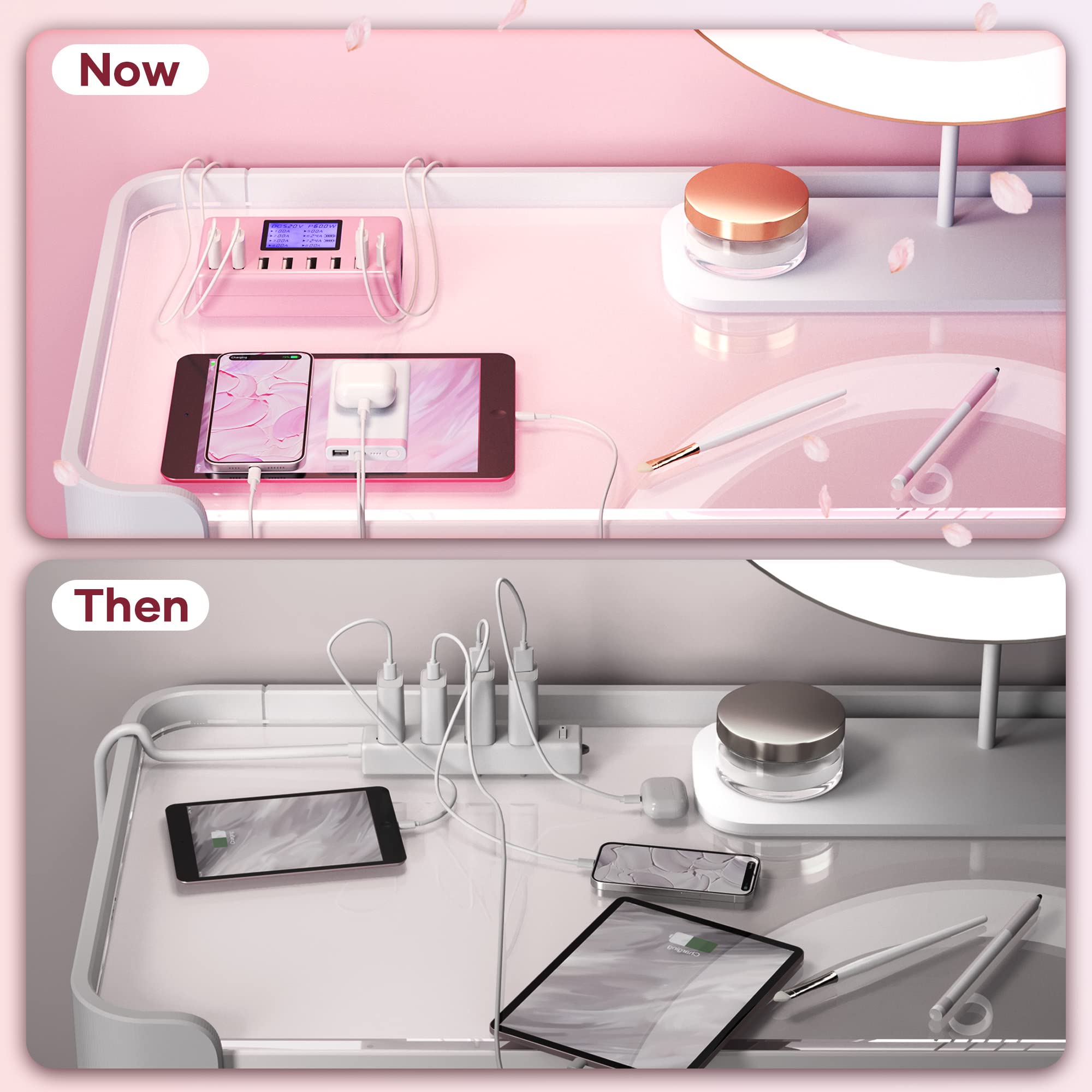 Usb Charger, Slitinto 60W 12A 8-Port Usb Charging Station Multi Port Usb Hub Charger Compact Size Lcd Display Compatible With Ip