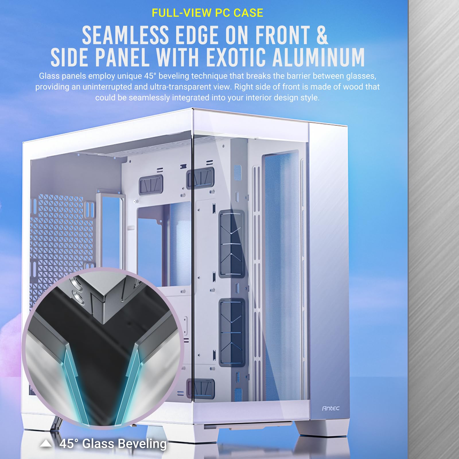 Antec C8 Aluminum White, Fans Not Included, Aluminum Front Panel, Dual-Chamber Layout, Type-C, 360Mm Radiator Support, Seamless