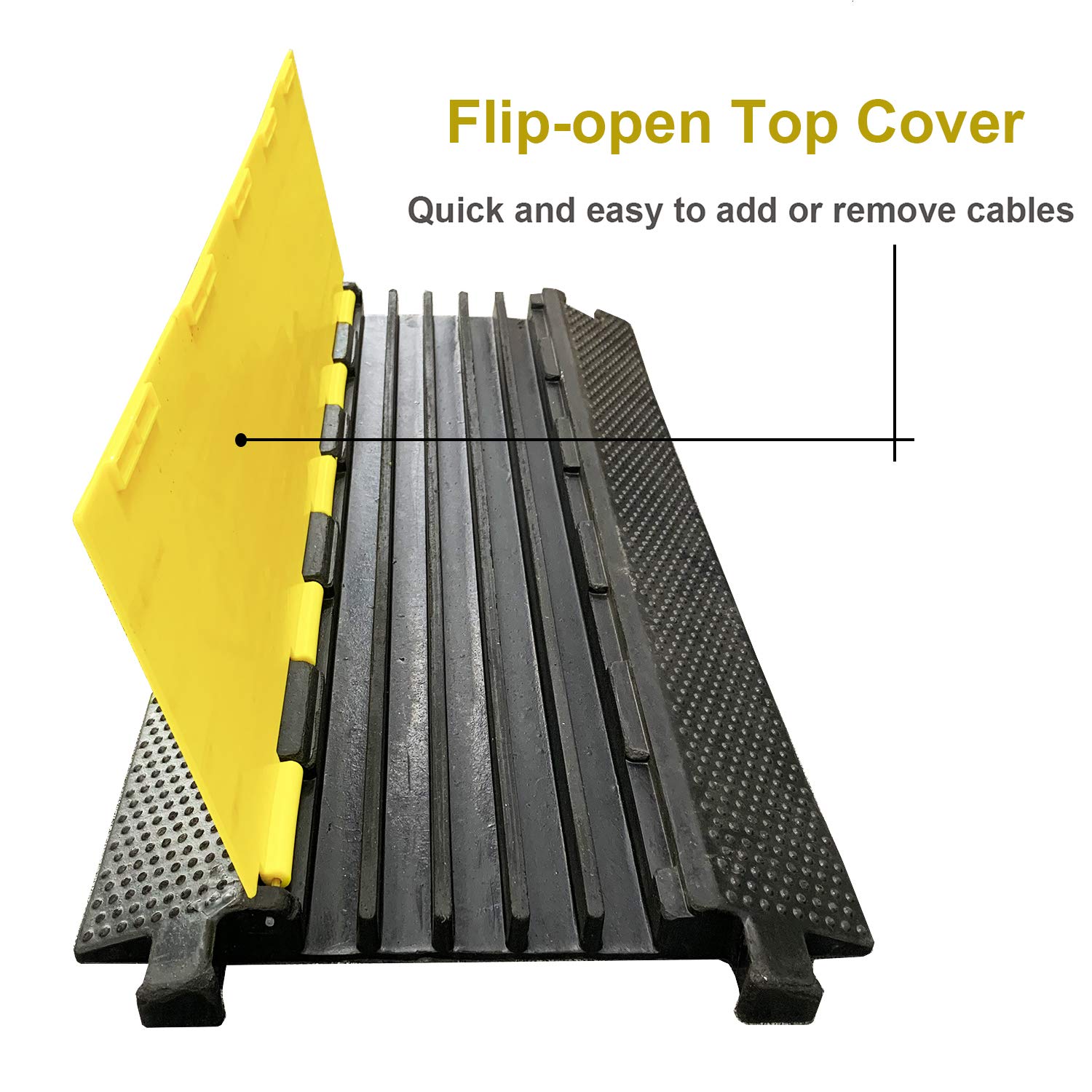 Reliancer 5 Channel Rubber Cable Protector Ramp Traffic Speed Bump 18000Lbs Capacity Heavy Duty Cable Protective Cover Ramp Driv