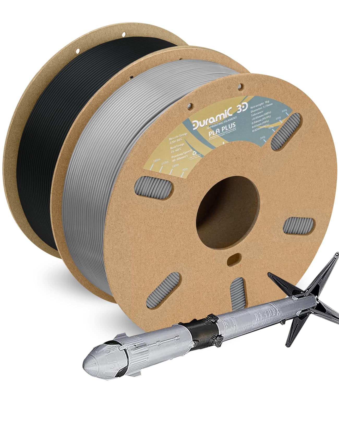 Duramic 3D Pla+ Filament 1.75Mm 2Kg Black + Grey, Pla Plus 3D Printer Filament 2 Pack 1Kg Spool(2.2Lbs) Pla Pro Tougher And Stro