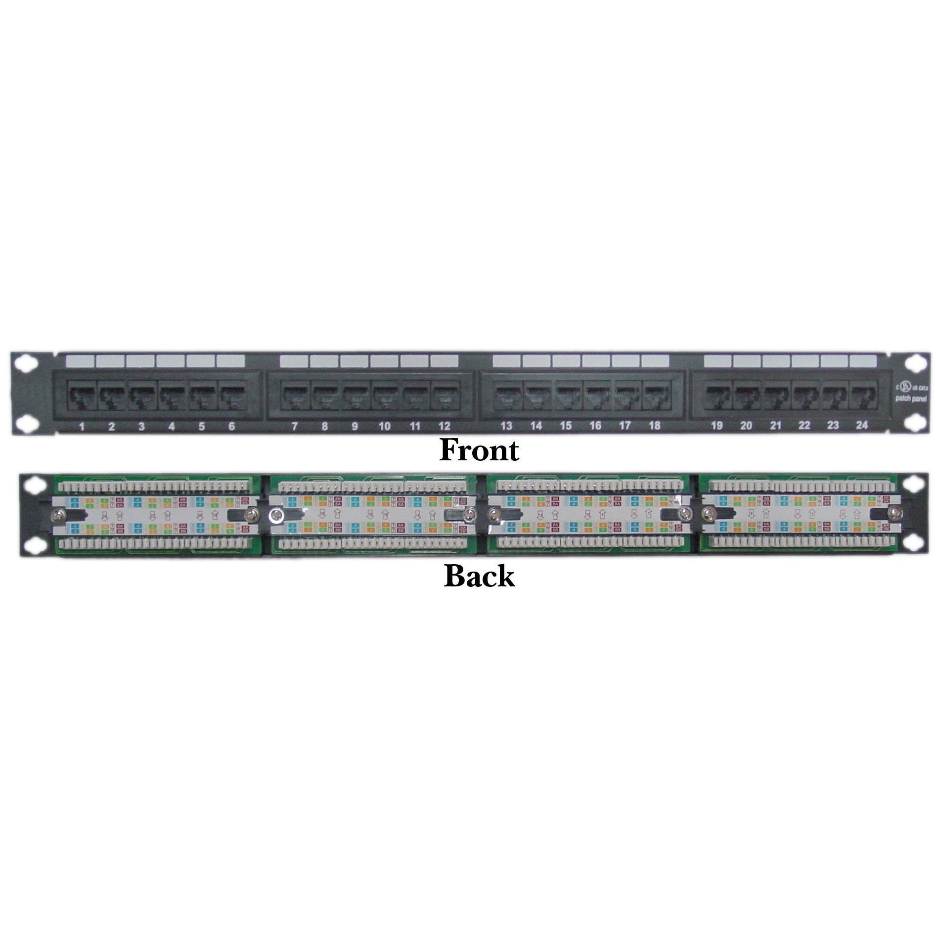 Cablewholesale 24 Port Cat6 Patch Panel, 19'' Horizontal Rackmount Or Wall Mount Panel, Rj45 Ethernet 110 Type, 568A/568B Compat