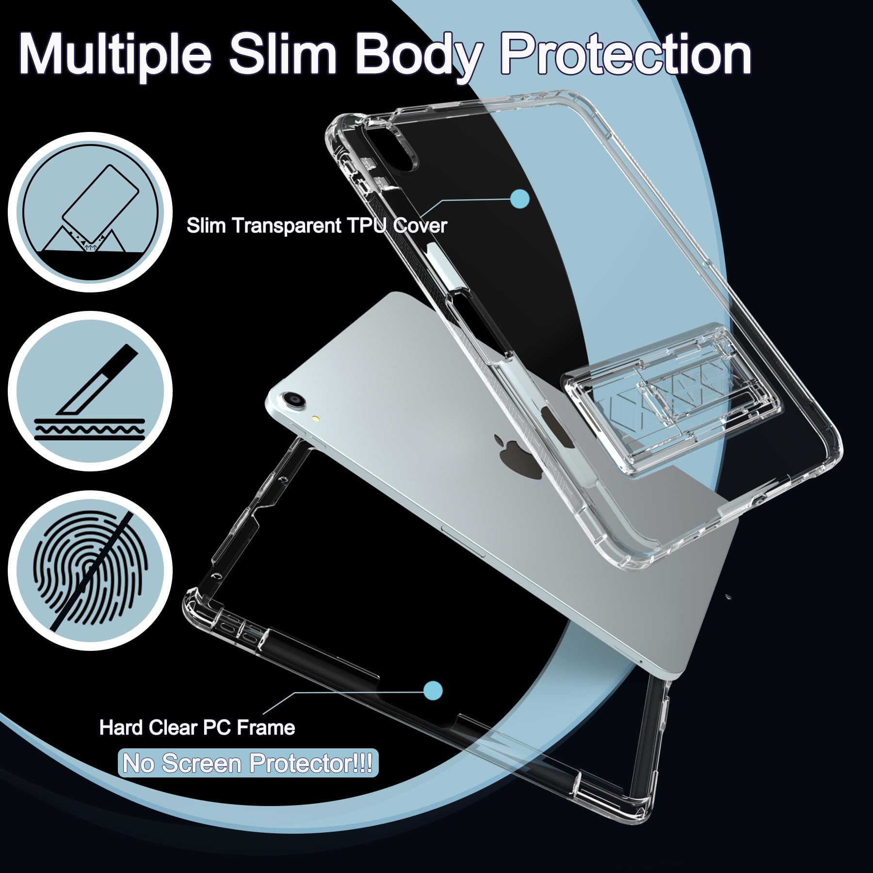 Rantice Case For Ipad Air 11 Inch/Ipad Air 6Th/5Th/4Th Generation 10.9'' With Pencil Holder & Kickstand, Slim Sparkly Glitter Sh