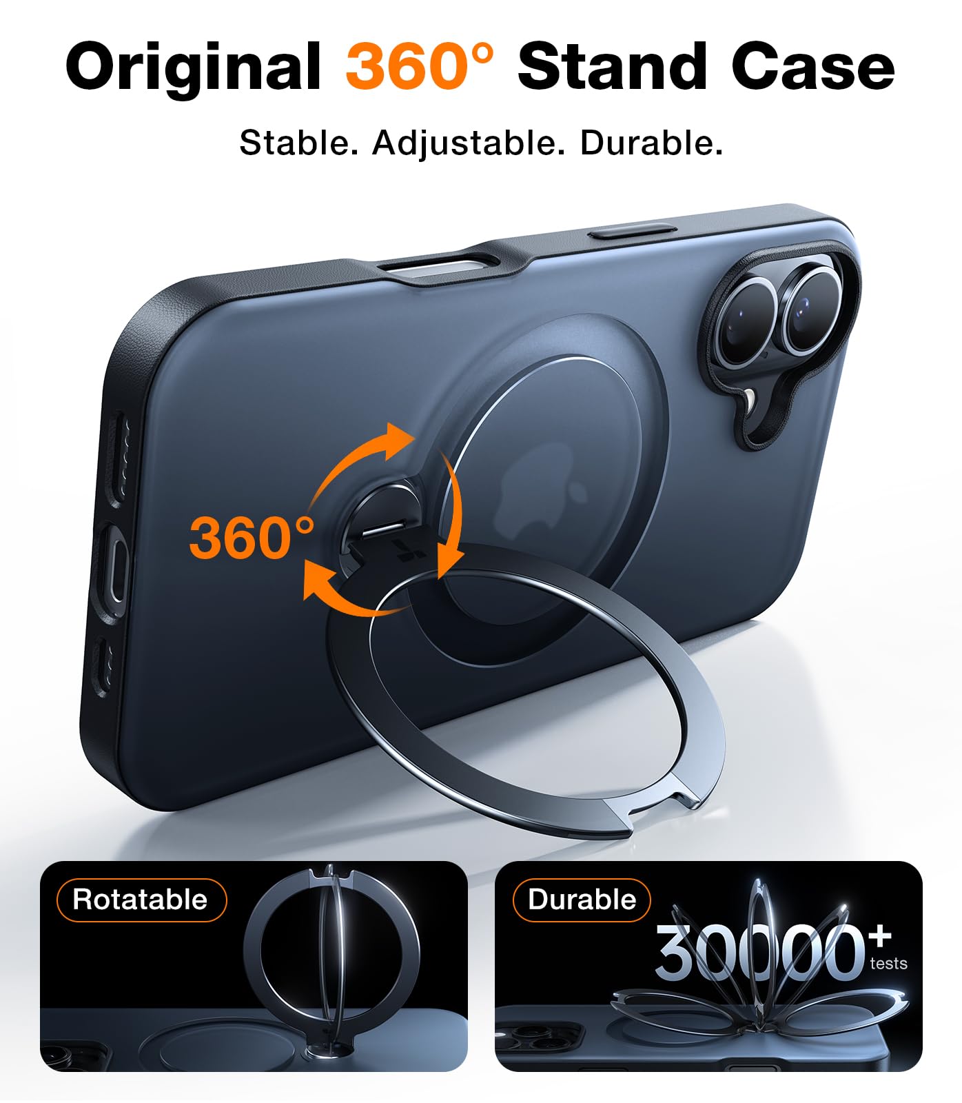 Torras 360 Spin Magnetic Stand Case For Iphone 16 Plus Case, Fit For Magsafe, 12Ft Military Grade Protective Case For 16 Plus Ph