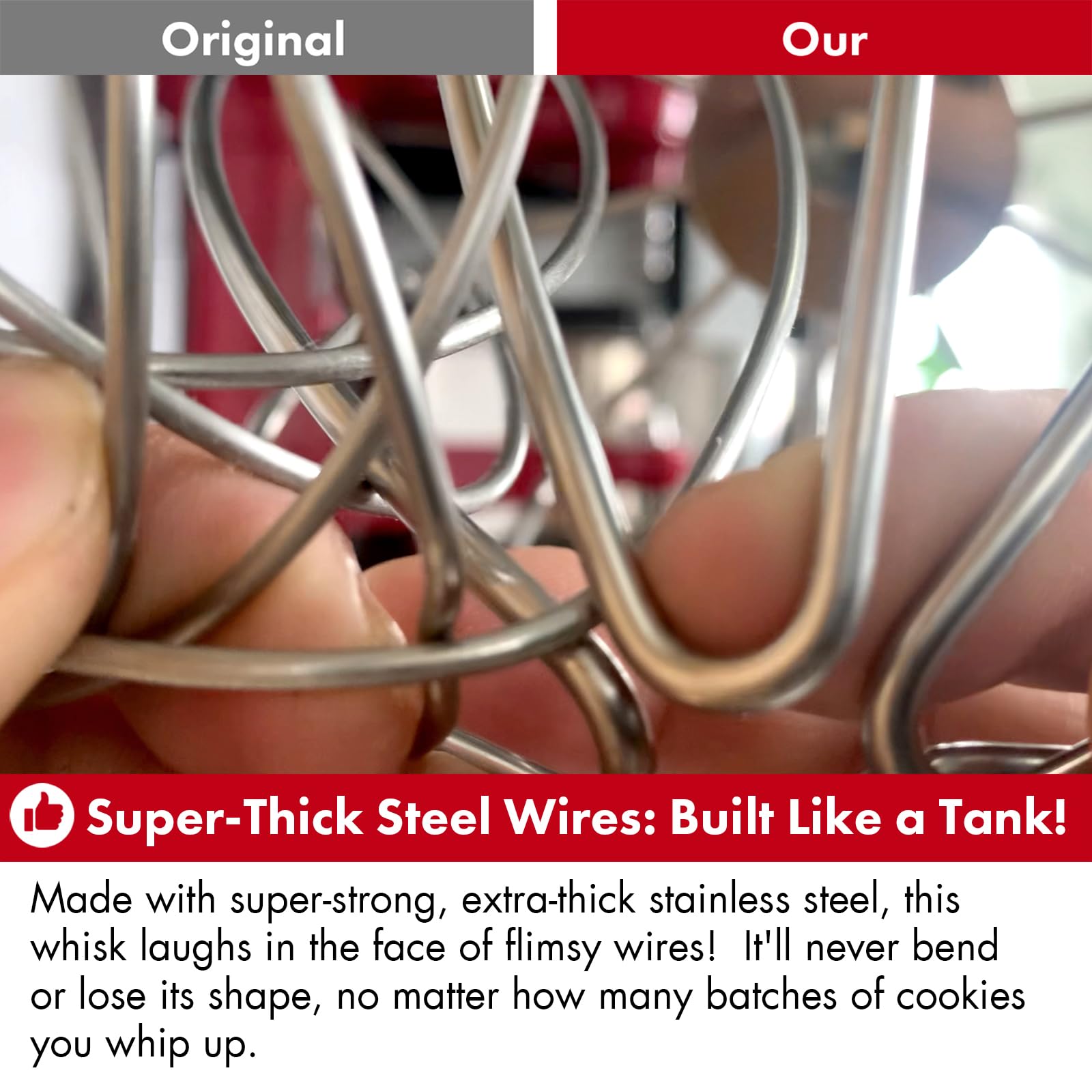 Heavy Duty Whisk Attachment For Kitchenaid 7 8Qt Bowl Lift Stand Mixers  Extra Thick Stainless Steel Wire Whip For Fast Whipping