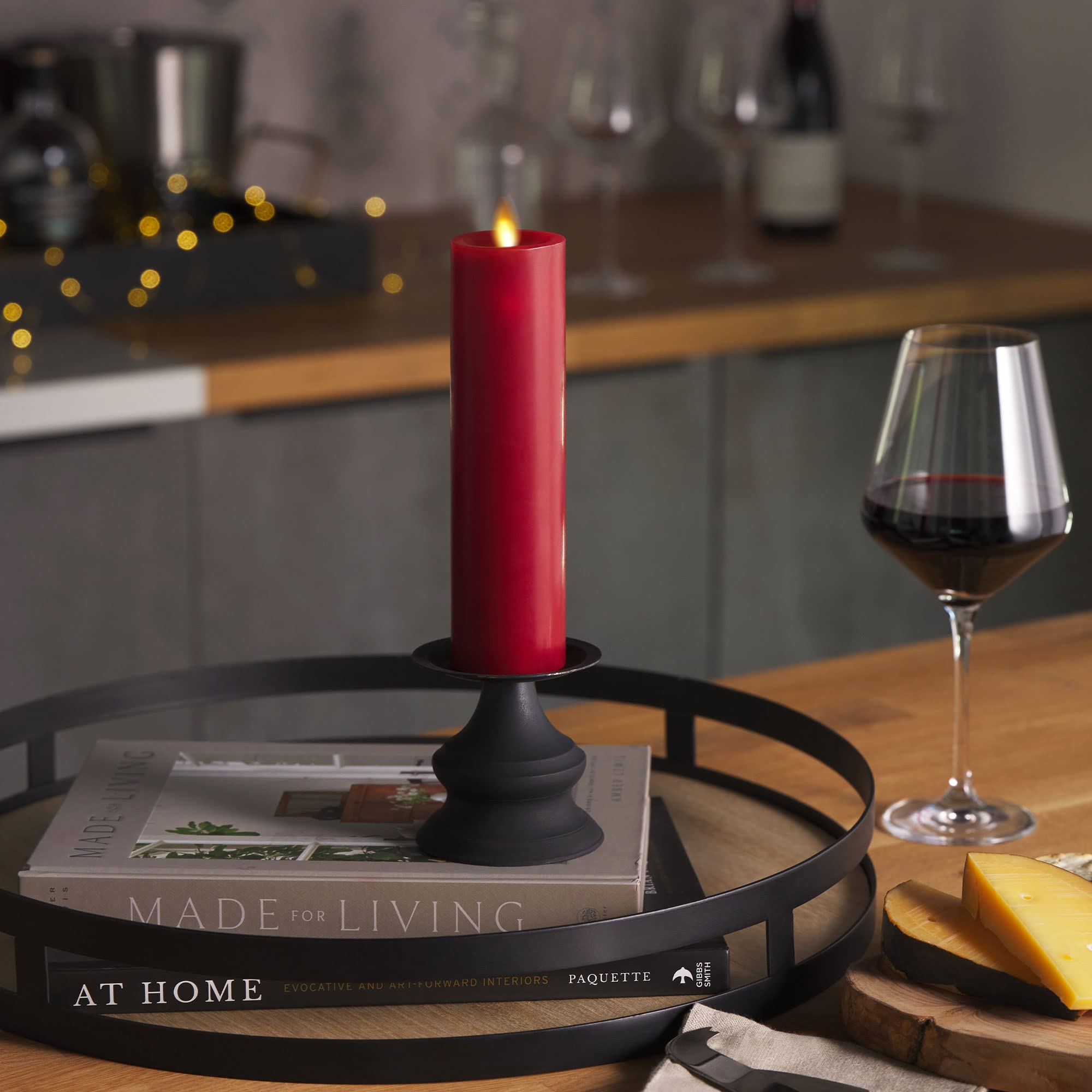 Luminara Flameless Classic Slim Burgundy Pillar Moving Flame Candle  Led Battery Operated Lights   Unscented   Remote Ready (8 I