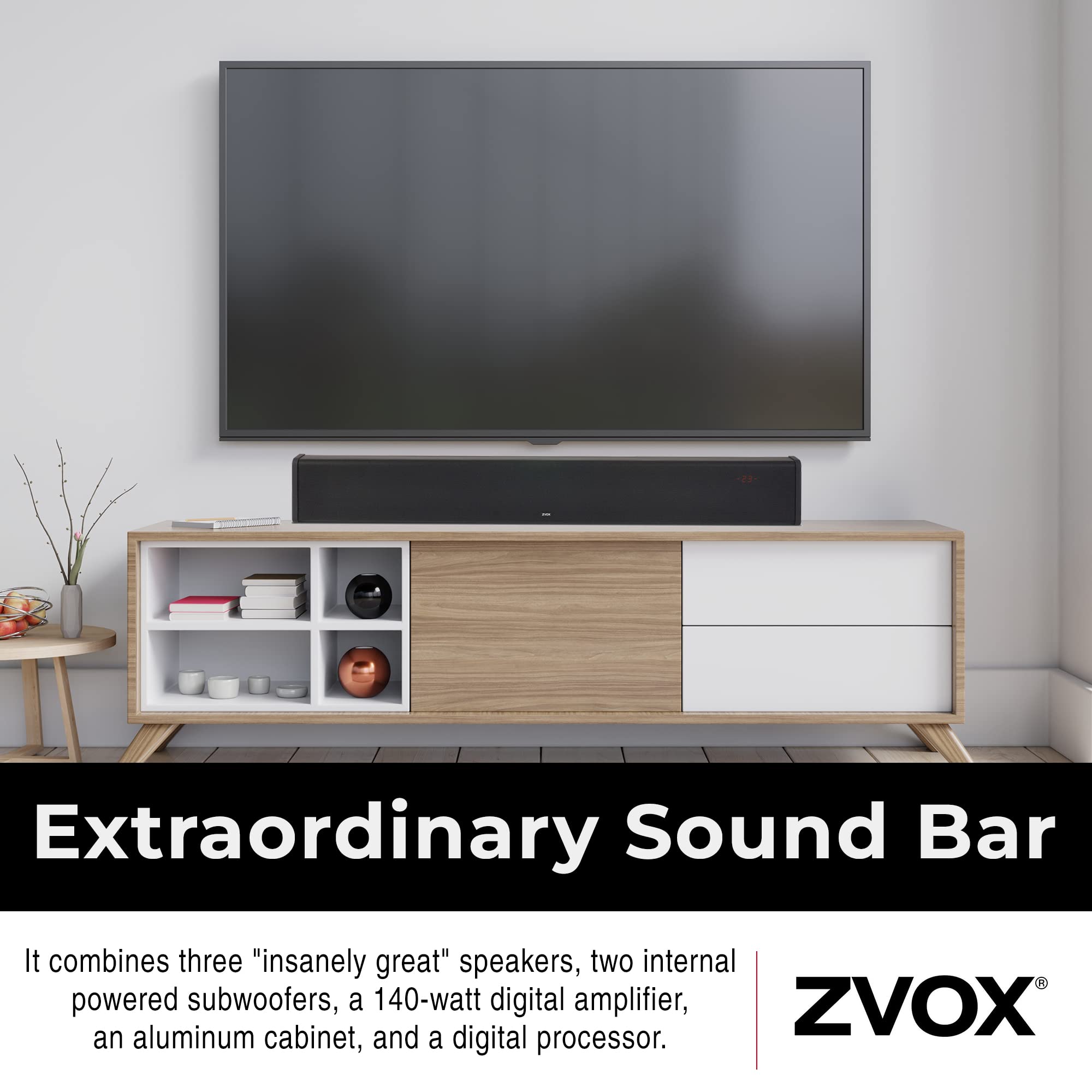 Zvox Sb500 Soundbar For Tv, Home Speaker Bar Works With 50 To 90 Tvs, Soundbar With Subwoofer Built-In, 6 Modes Accuvoice Dialog