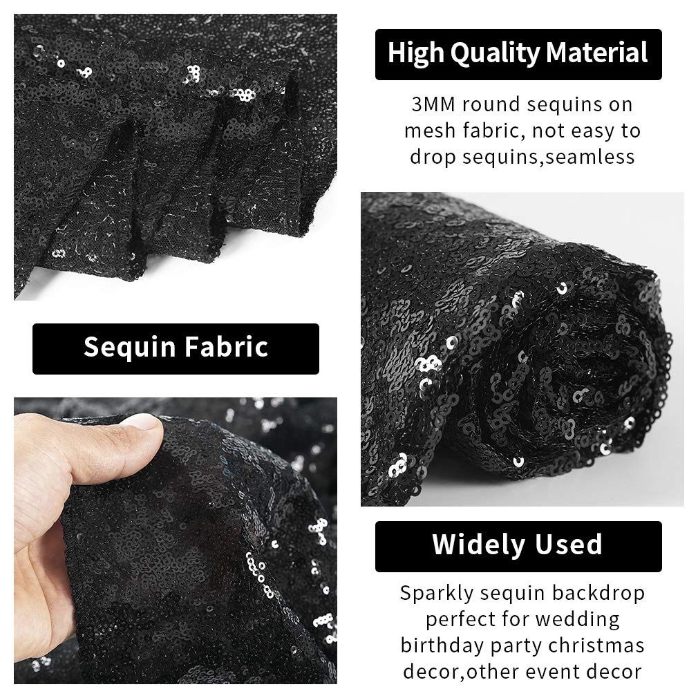 Hahuho Black Sequin Backdrop Curtain, 4Pcs 2Ftx8Ft Glitter Backdrop Curtain For Parties, Christmas, Wedding, Party Decoration(4